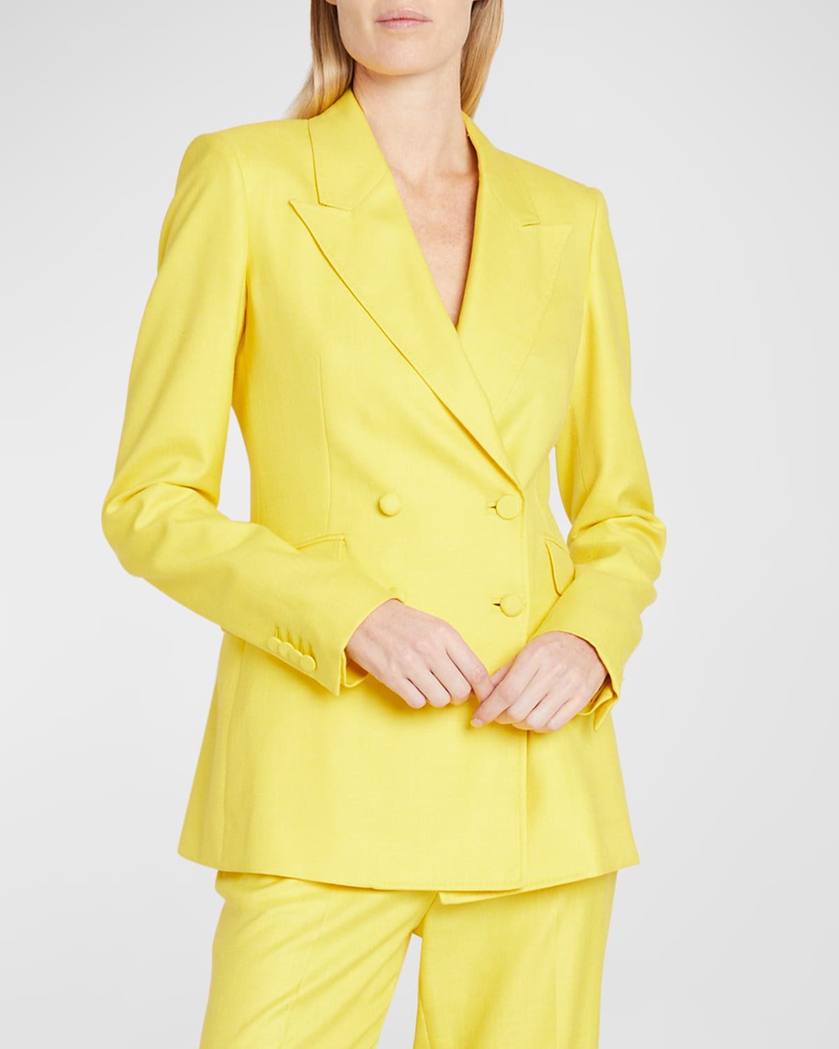 Gabriela Hearst Stephanie Double-breasted Wool, Silk And Linen-blend Twill Blazer In Cadmium Yellow