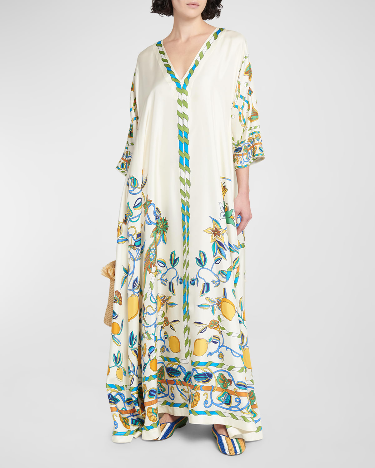 La Doublej Muumuu Lemon-print Maxi Dress In Borboni Placed Bi