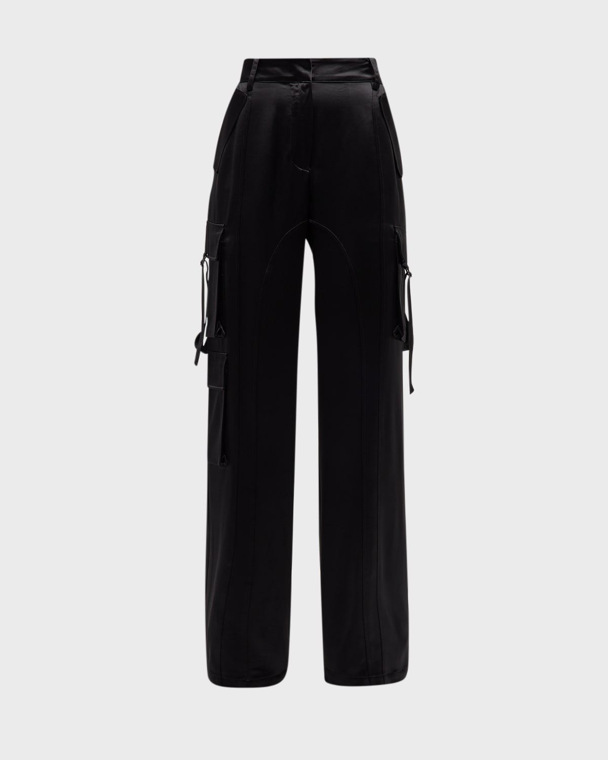 Retroféte High-waist Satin Cargo Trousers In Black