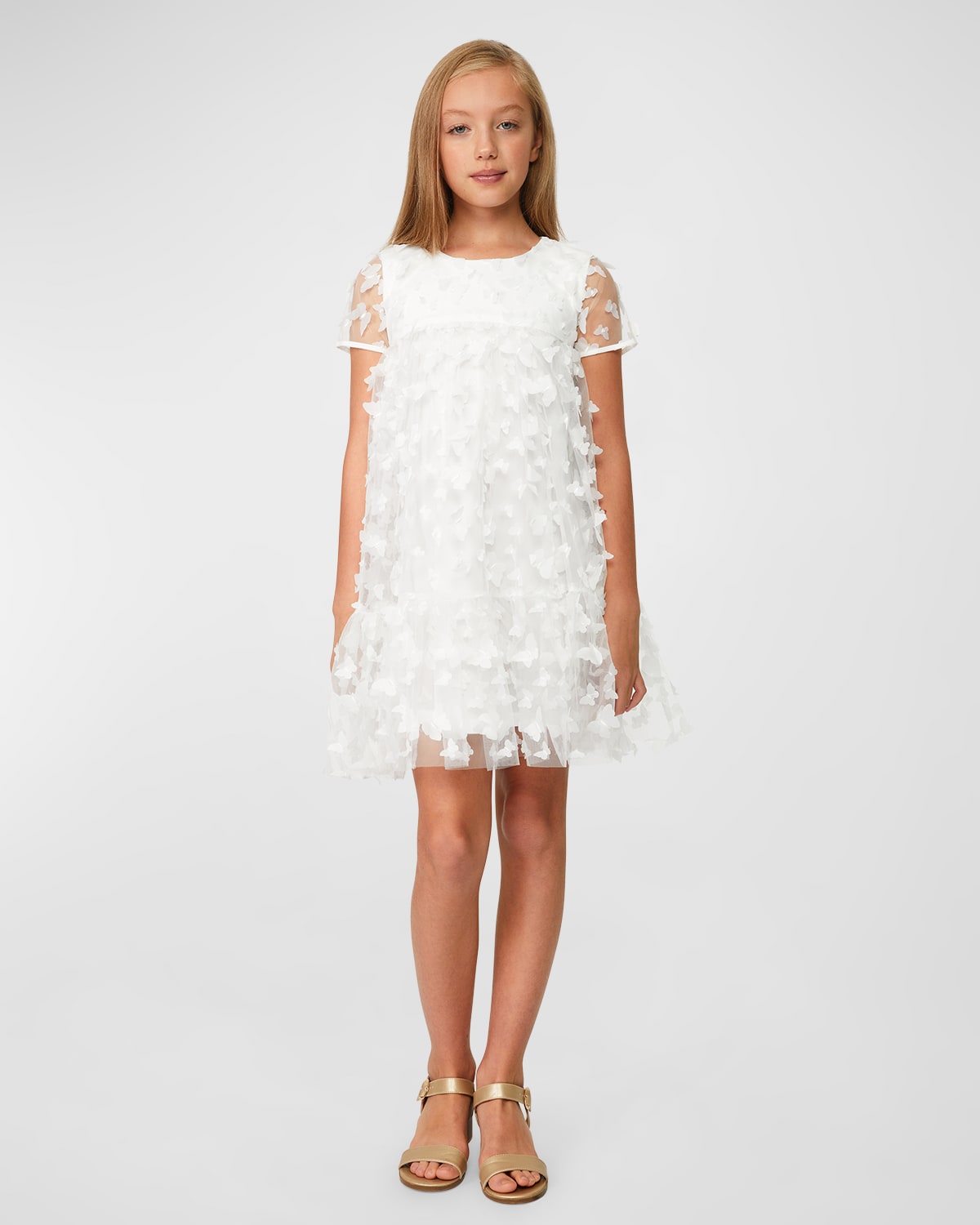 Girl's 3D Butterfly Tiered Dress, Size 4-14