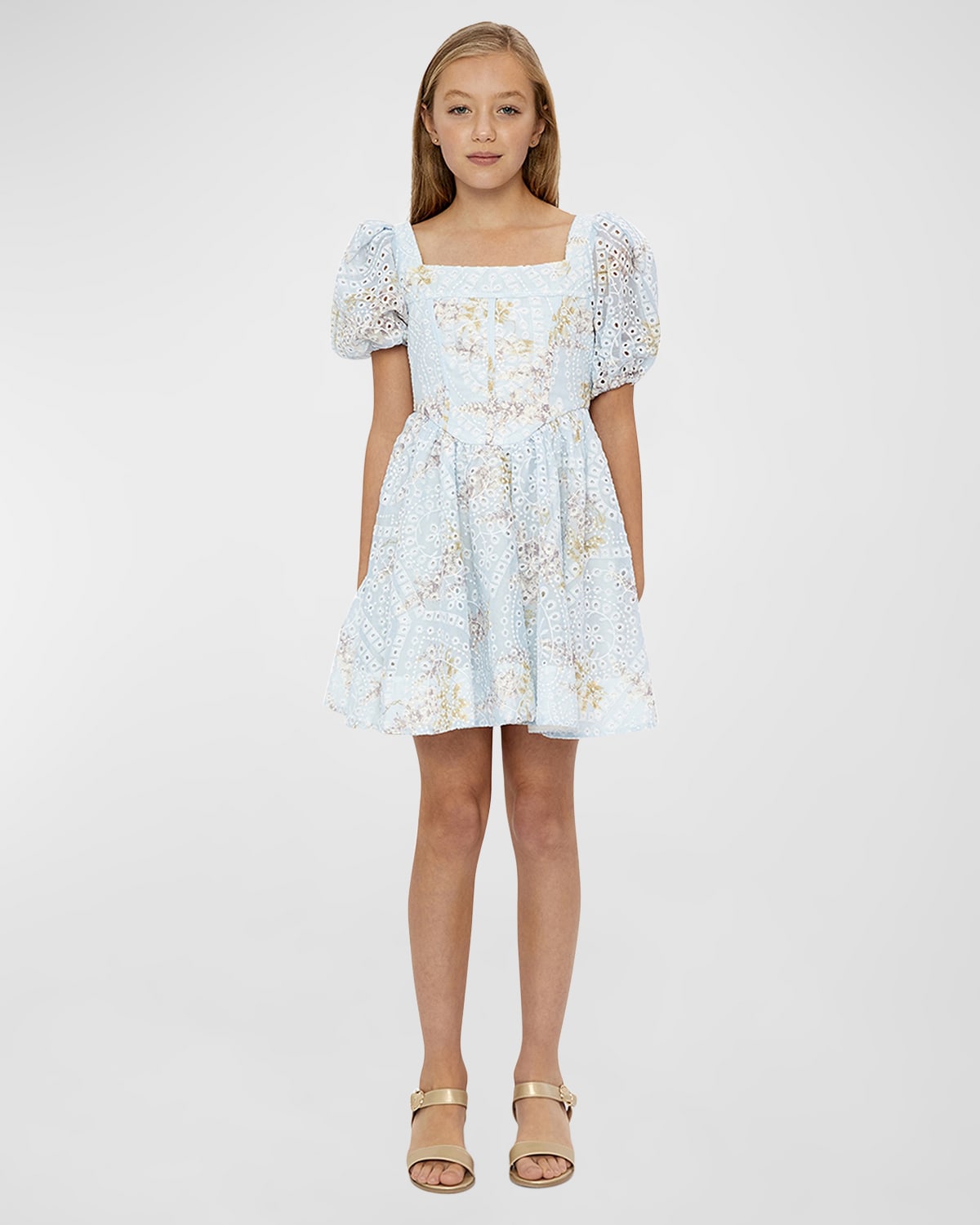 Girl's Iris Floral Embroidered Mini Dress, Size 8-14