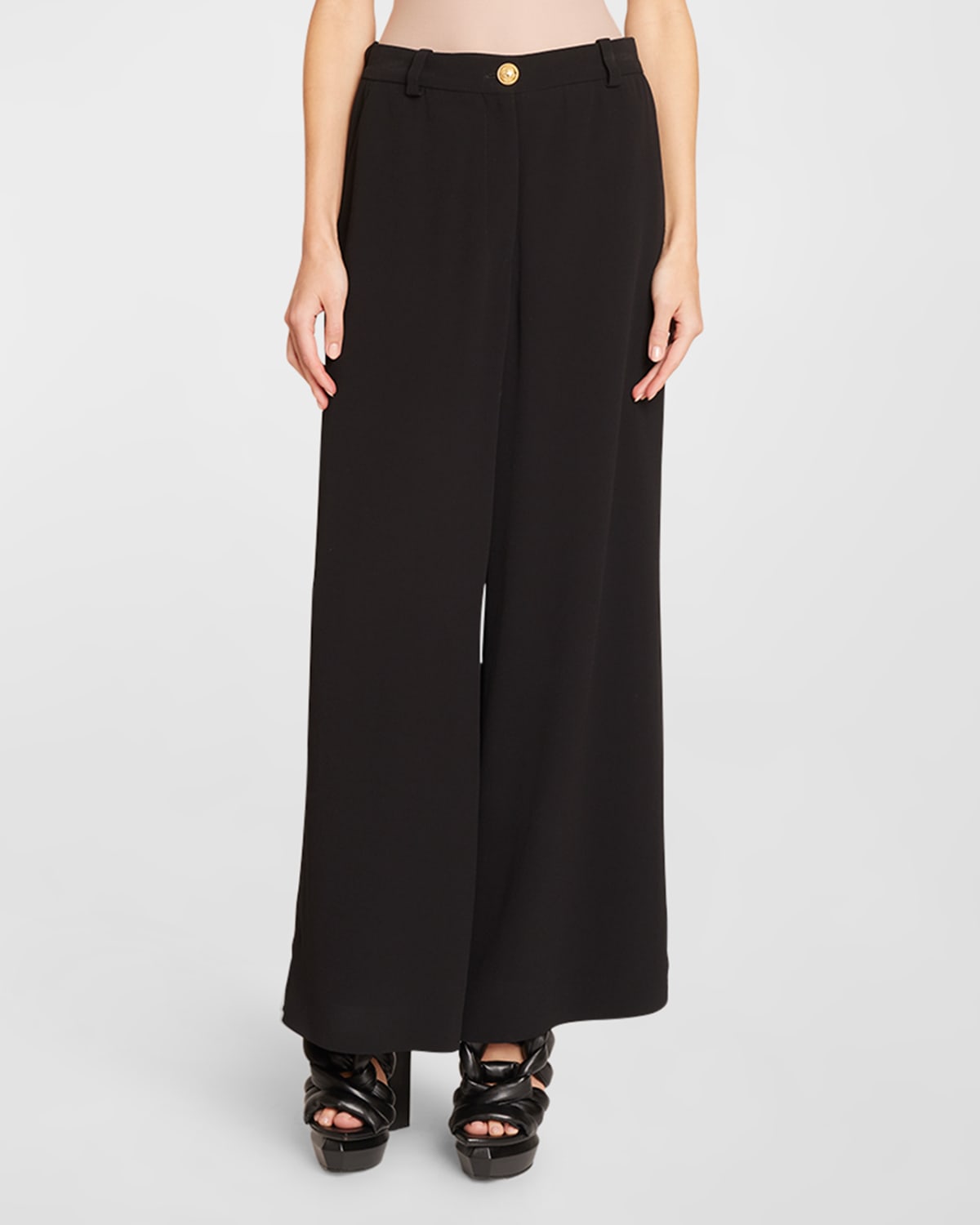 Balmain Crepe Wide-leg Palazzo Pants In Black