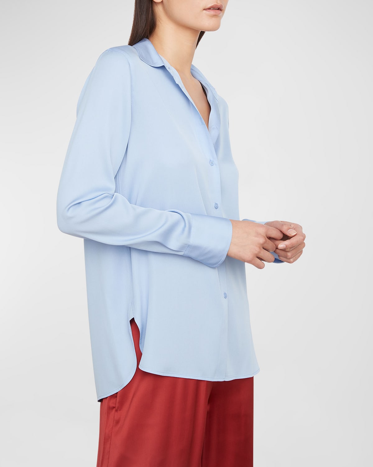 VINCE SLIM-FIT STRETCH-SILK BUTTON-FRONT BLOUSE