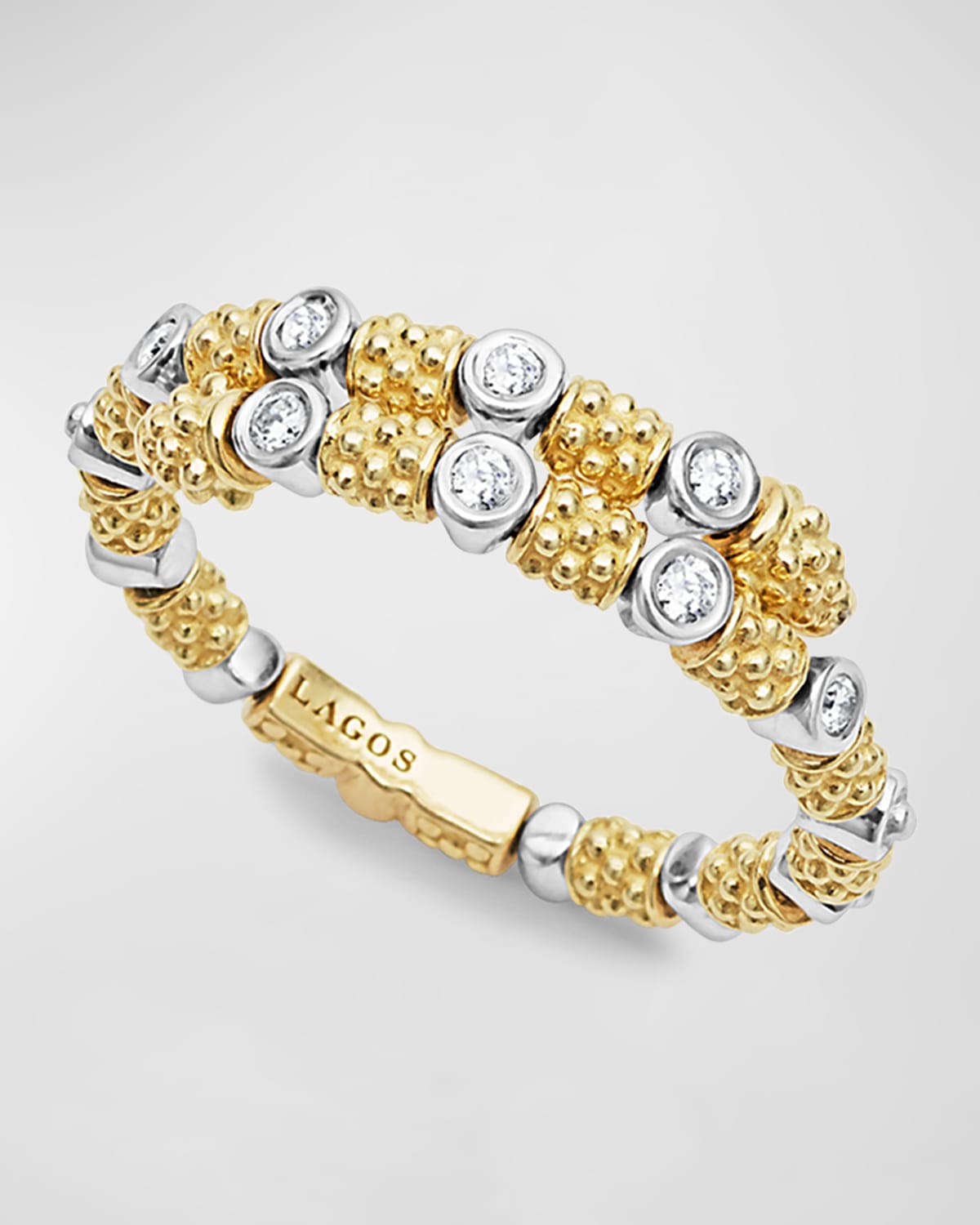 Lagos 18k White & Yellow Gold Signature Caviar Diamond Coil Ring