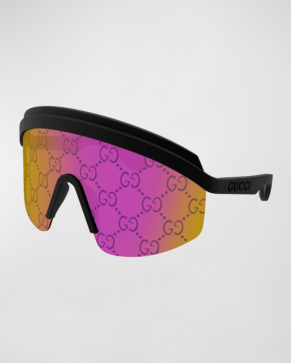 Shop Gucci Multi-color Gg Lattice Acetate Shield Sunglasses In Black