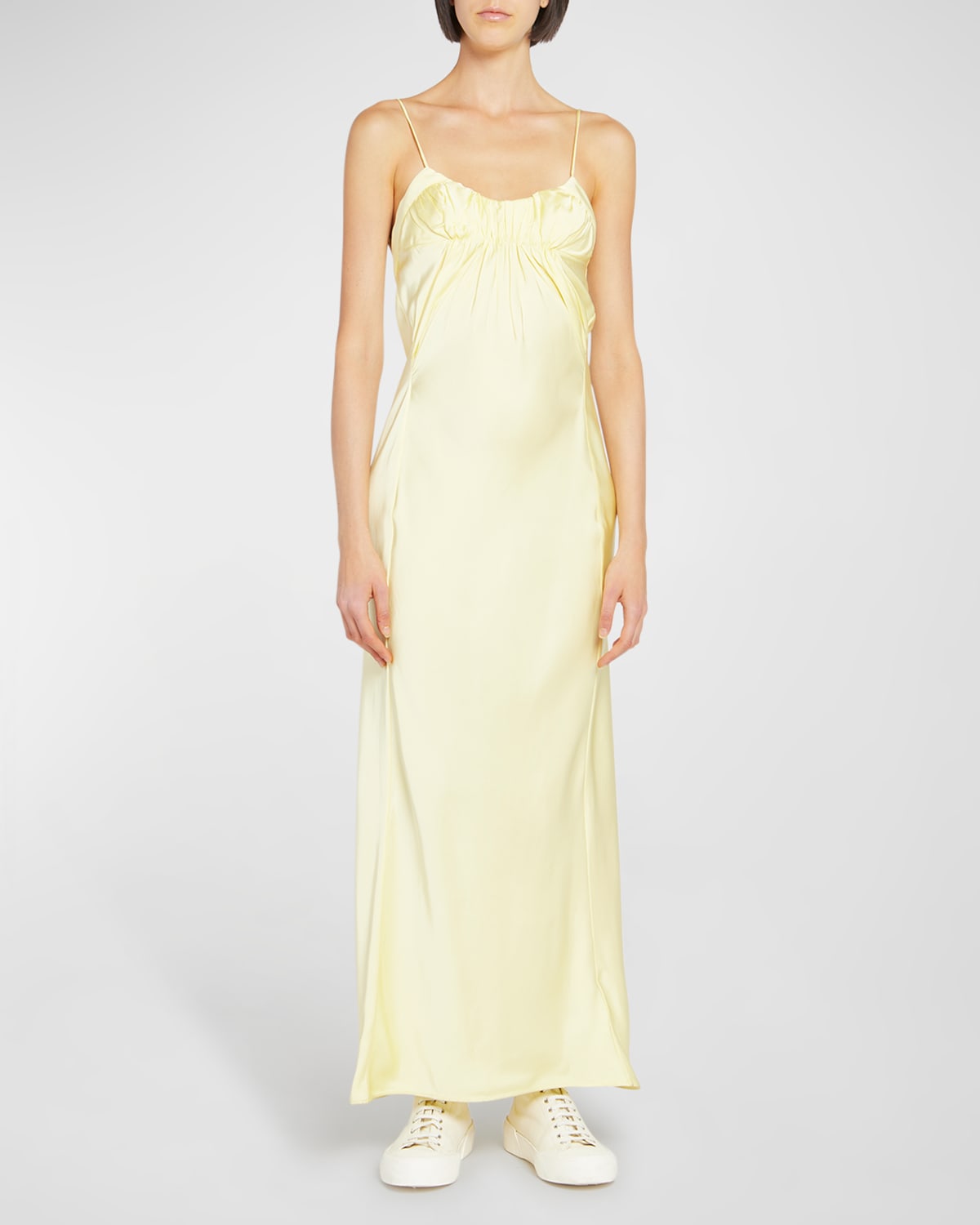 Jil Sander Draped Layered Maxi Dress In Pastel Yel