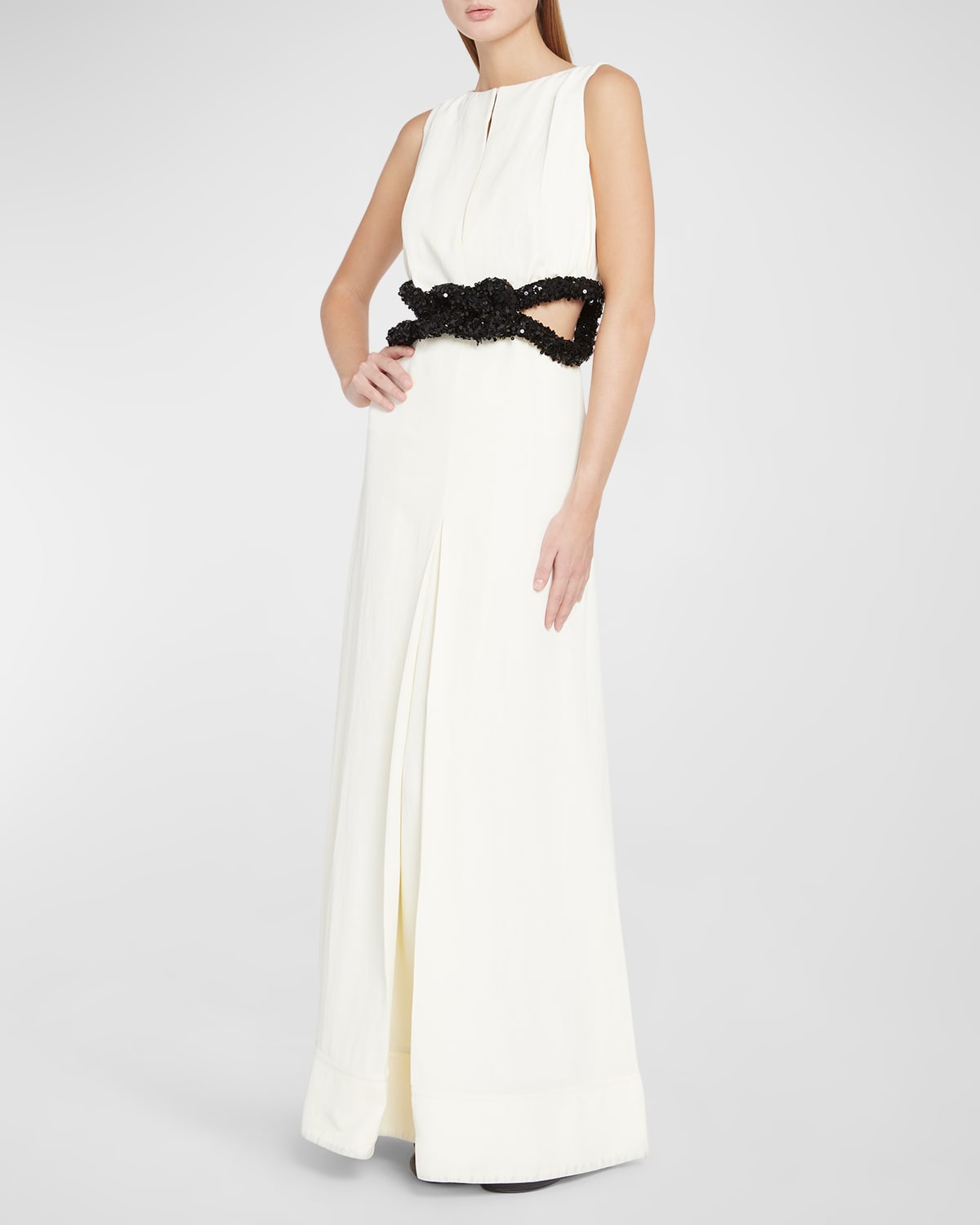 Jil Sander Sequin Knotted Cutout Sleeveless Gown In Eggshell