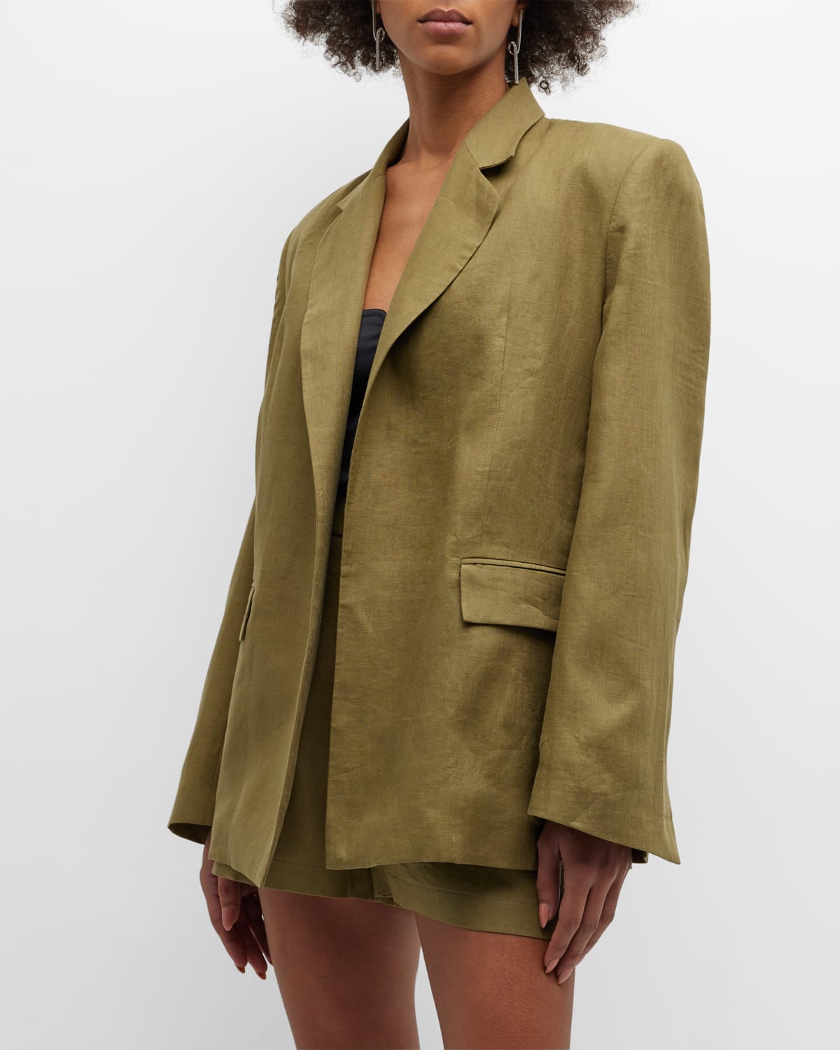 In The Mood For Love Lycia Linen Open-front Jacket In Khaki