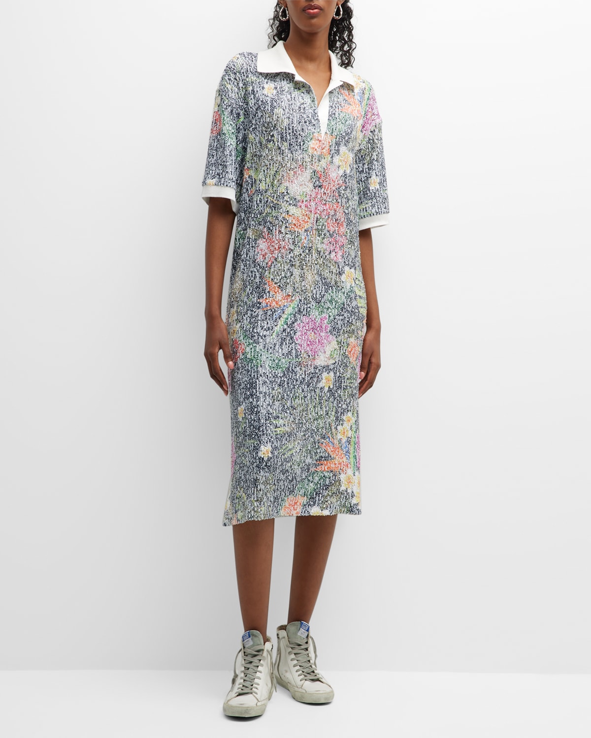 Tennis Sequin Floral Midi Shirtdress
