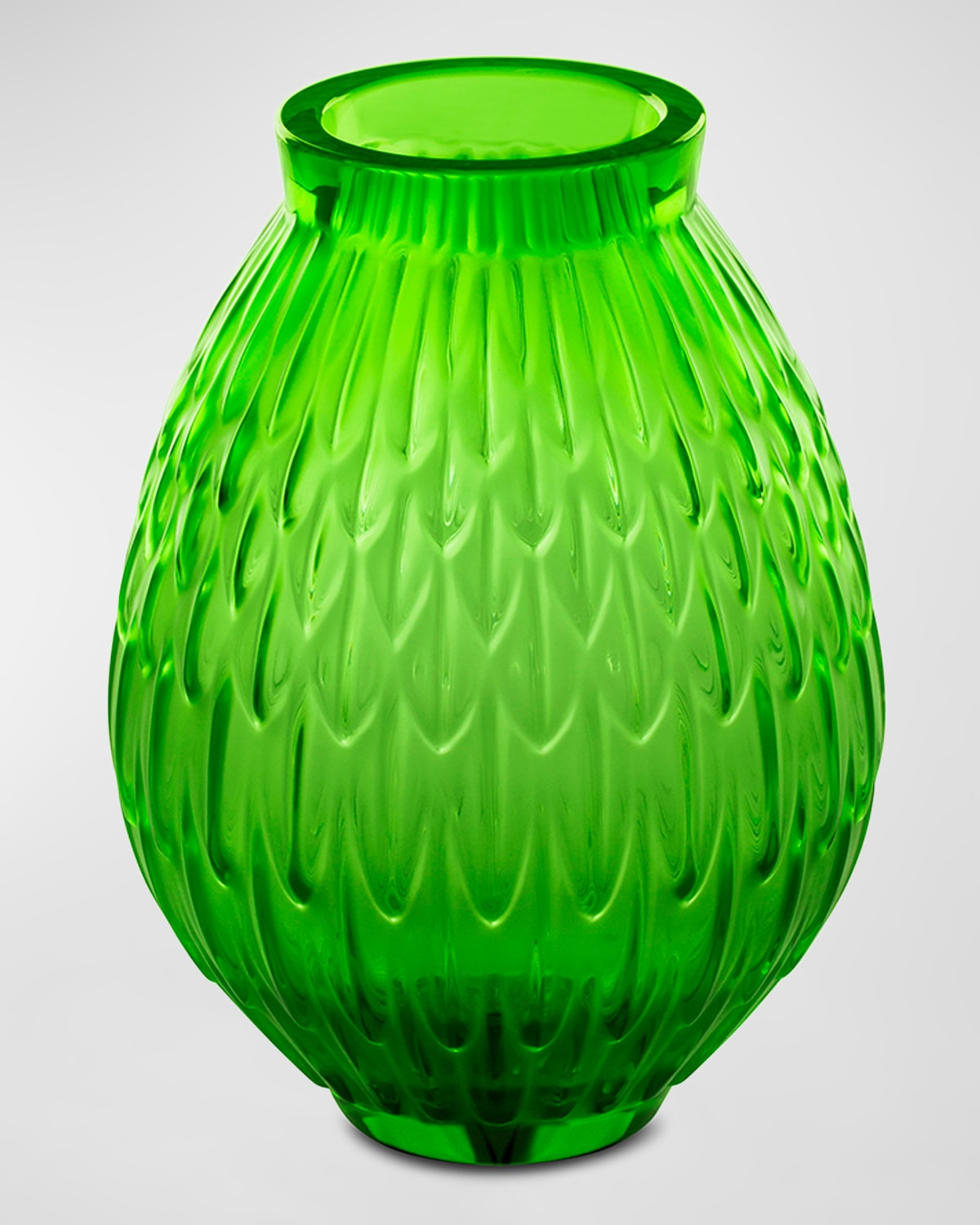 LALIQUE PLUMES VASE SS, GREEN MEADOW
