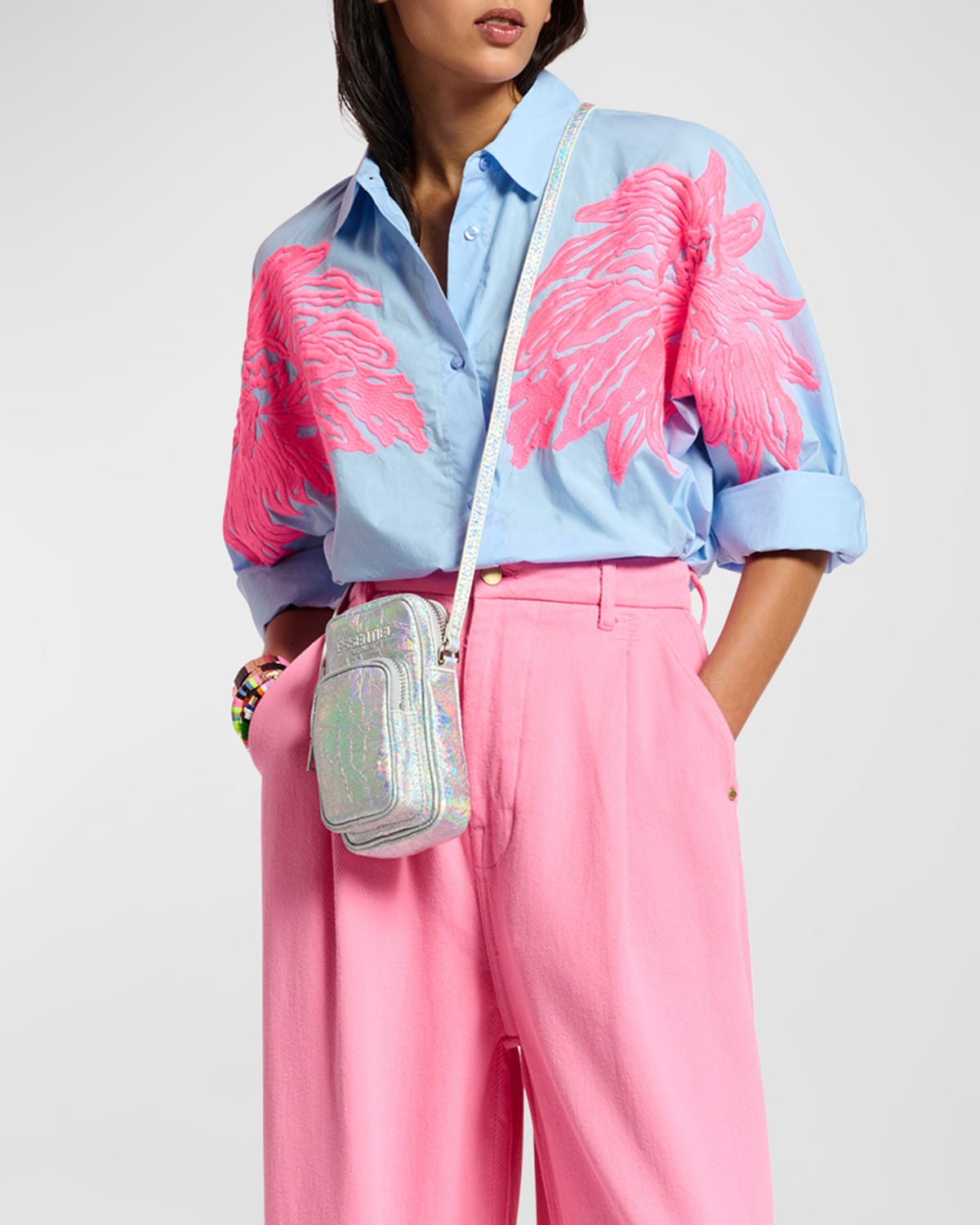 Essentiel Antwerp Dolly Embroidered Button-front Shirt In Nice Blue