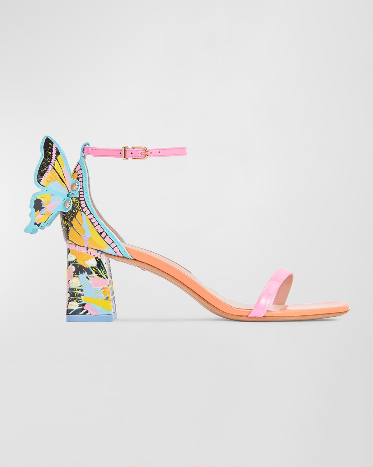 SOPHIA WEBSTER CHIARA BUTTERFLY PATENT LEATHER BLOCK-HEEL SANDALS