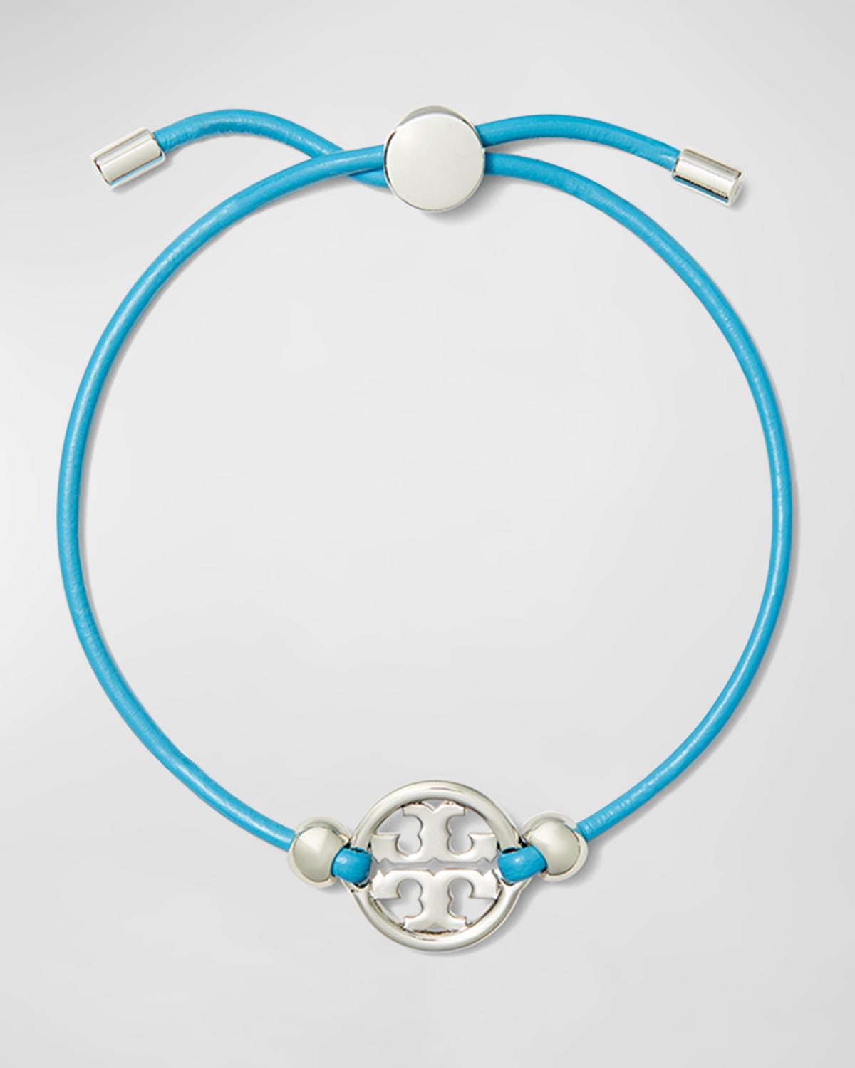 Tory Burch Miller Leather Cord Slider Bracelet In Tory Silver Blue