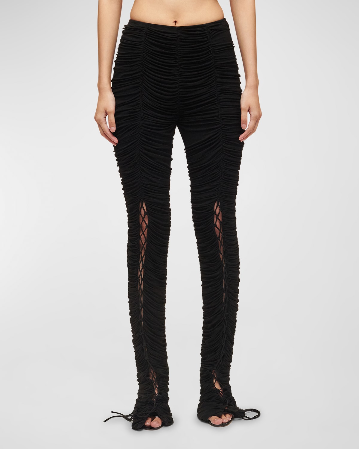INTERIOR BEA RUCHED LACE-UP SKINNY-LEG PANTS