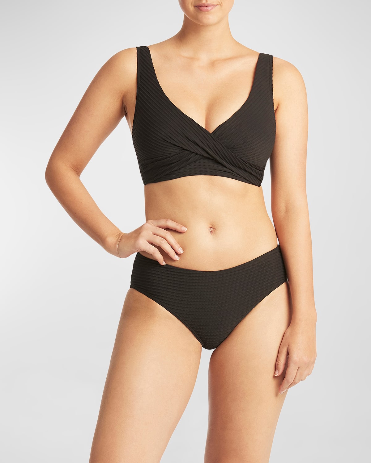 Sea Level Swim Cross-front Multifit Bikini Top In Black