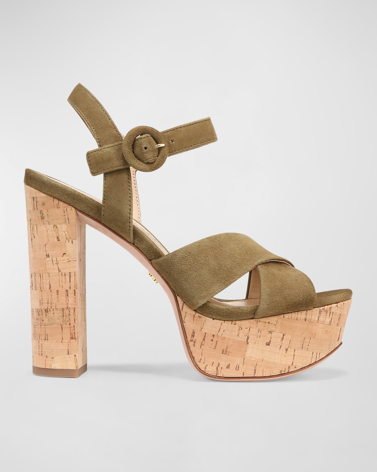 Veronica Beard Lucille Suede Crisscross Platform Sandals In Khaki Green Suede