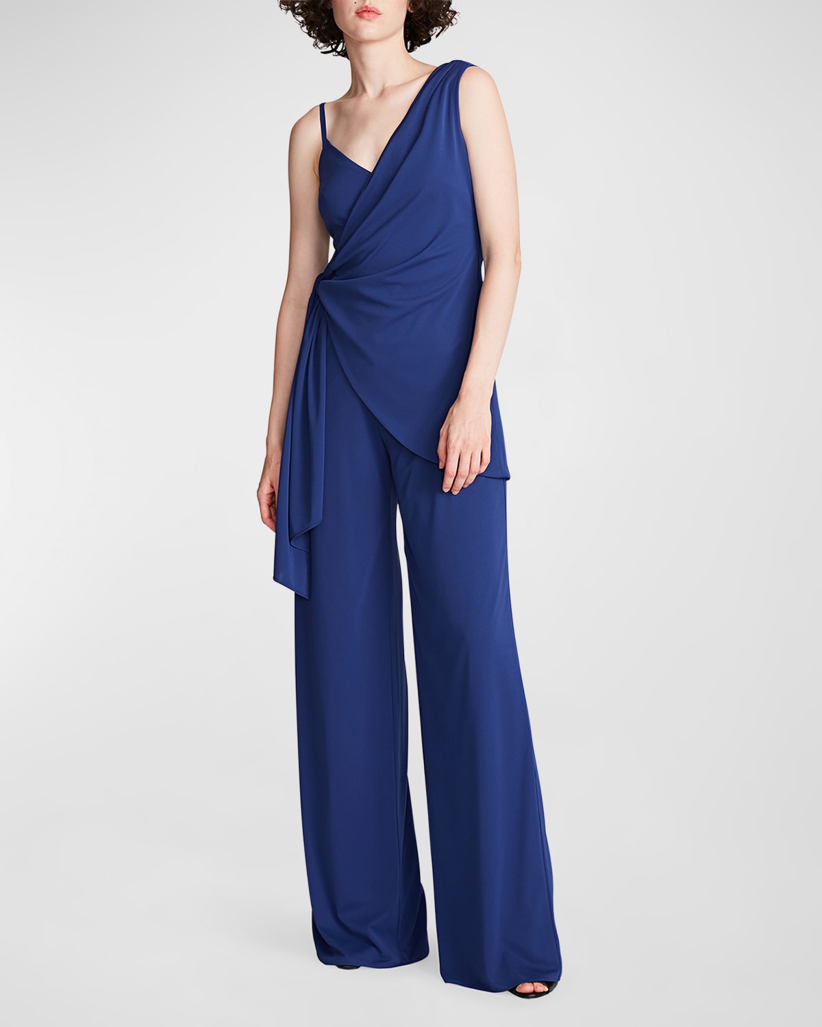 HALSTON ZARIA DRAPED WIDE-LEG JERSEY JUMPSUIT