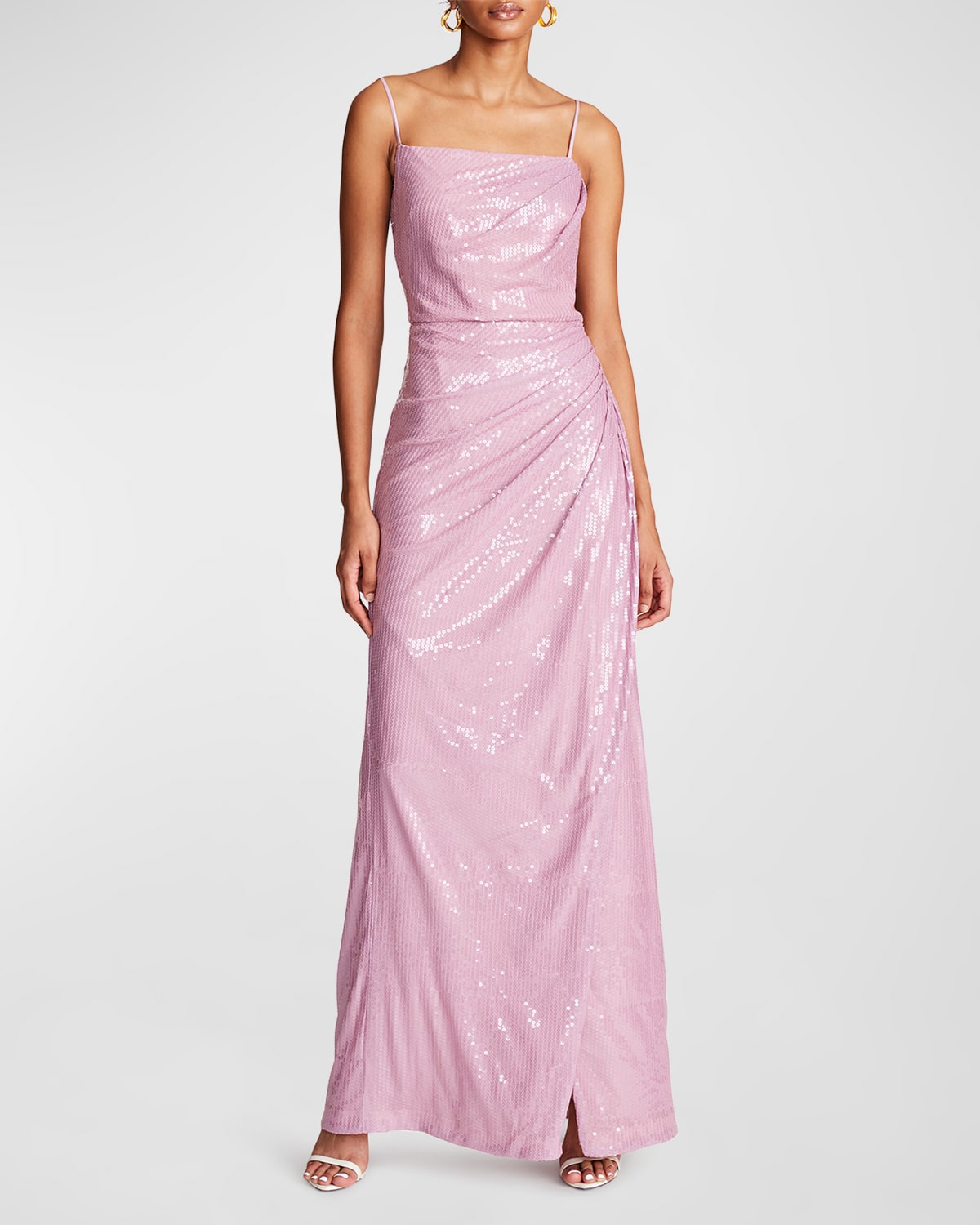 Alania Ruched A-Line Sequin Gown