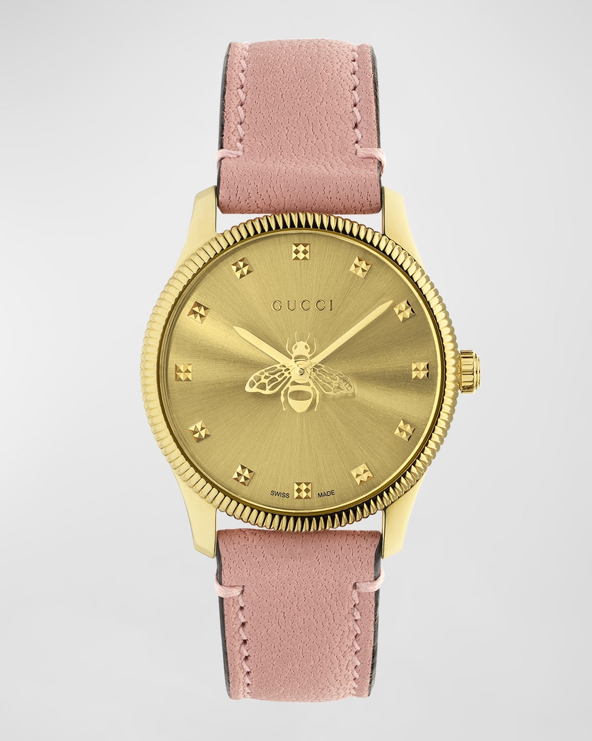 Shop Gucci 29mm Bee Logo Pvd Watch With Light Pink Leather Strap