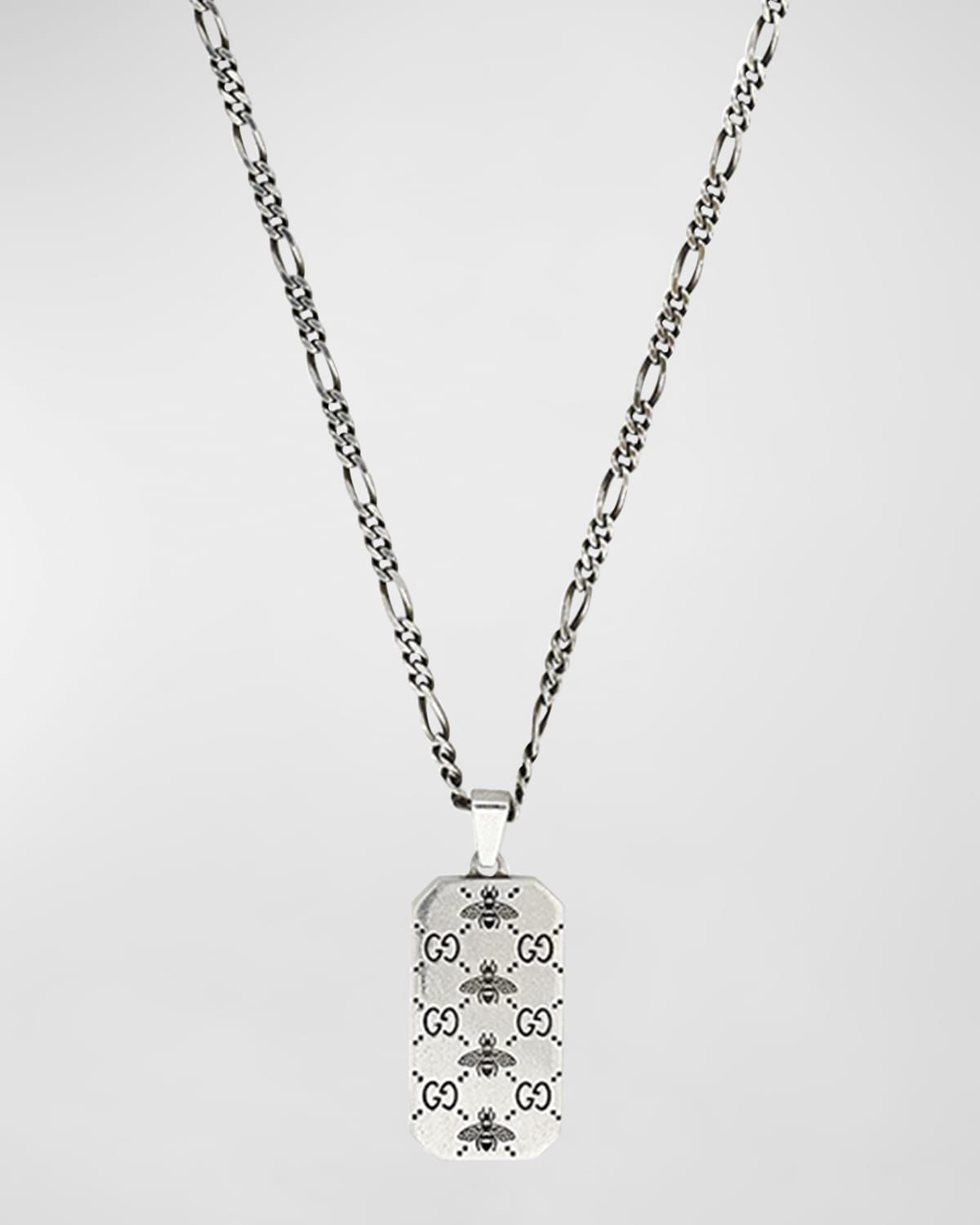 Men's GG and Bee Engraved Dog Tag Necklace