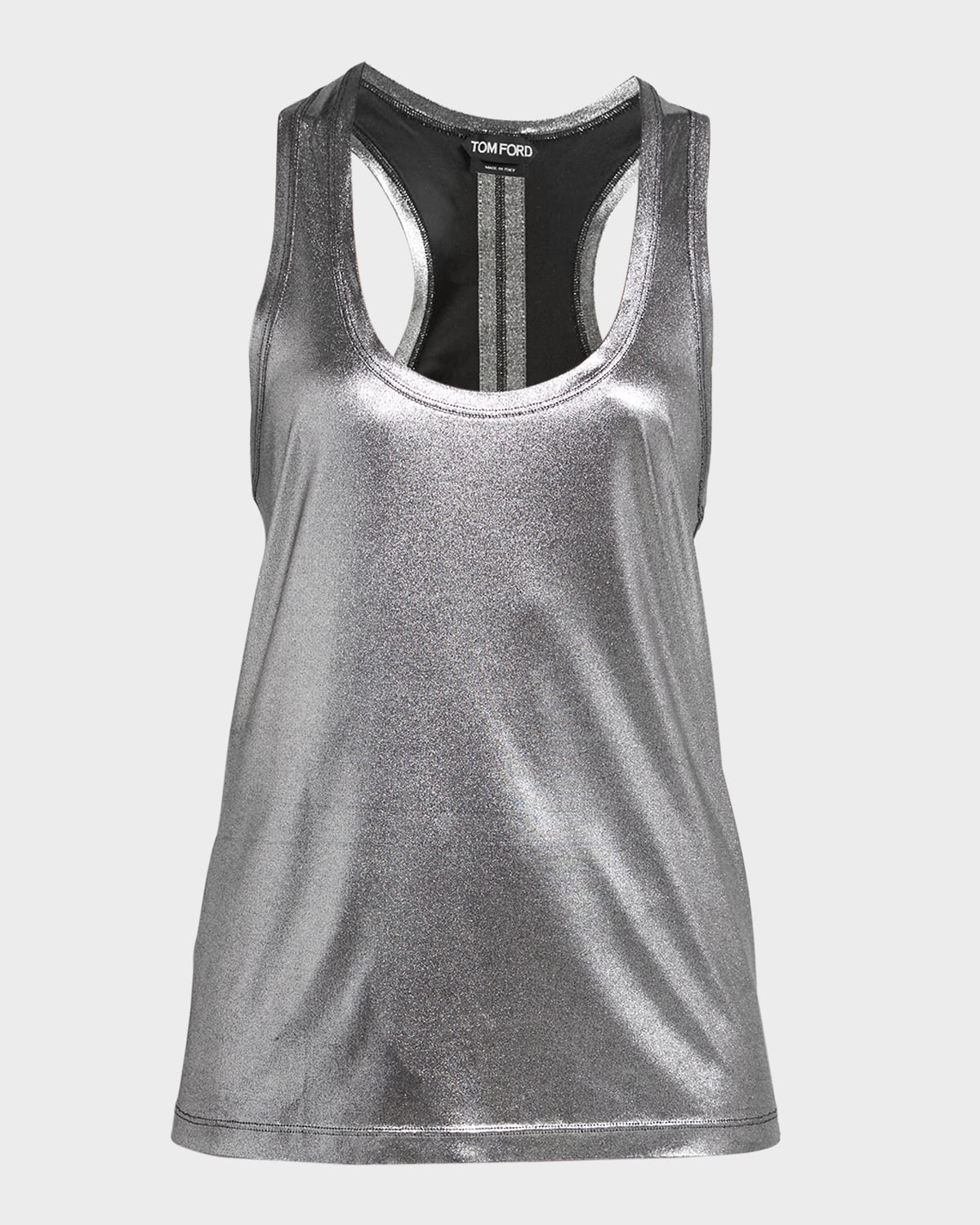 Tom Ford Laminated Fluid Jersey Racerback Tank Top In Silver
