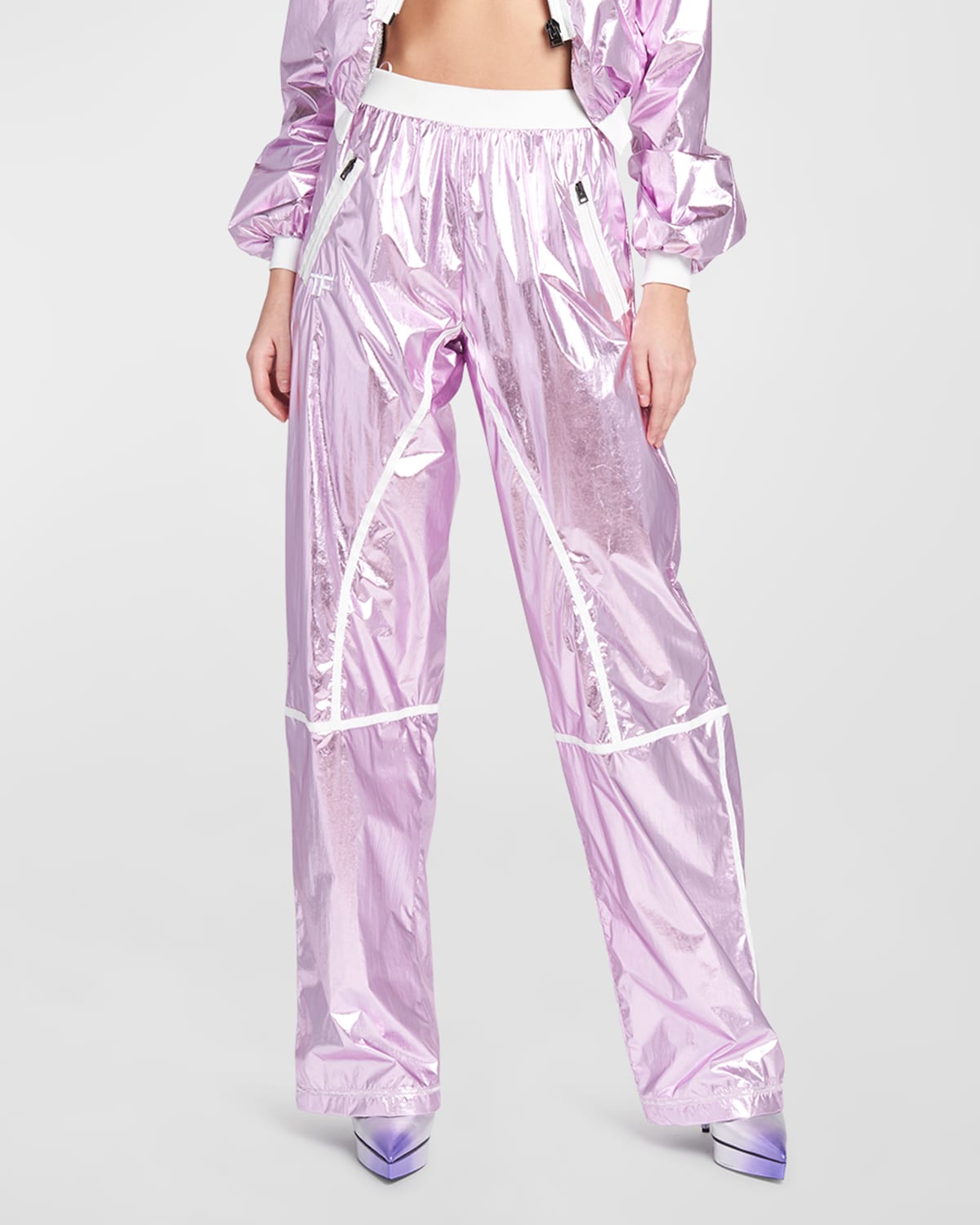 Tom Ford Laminated Technical Nylon Track Pants In Rose