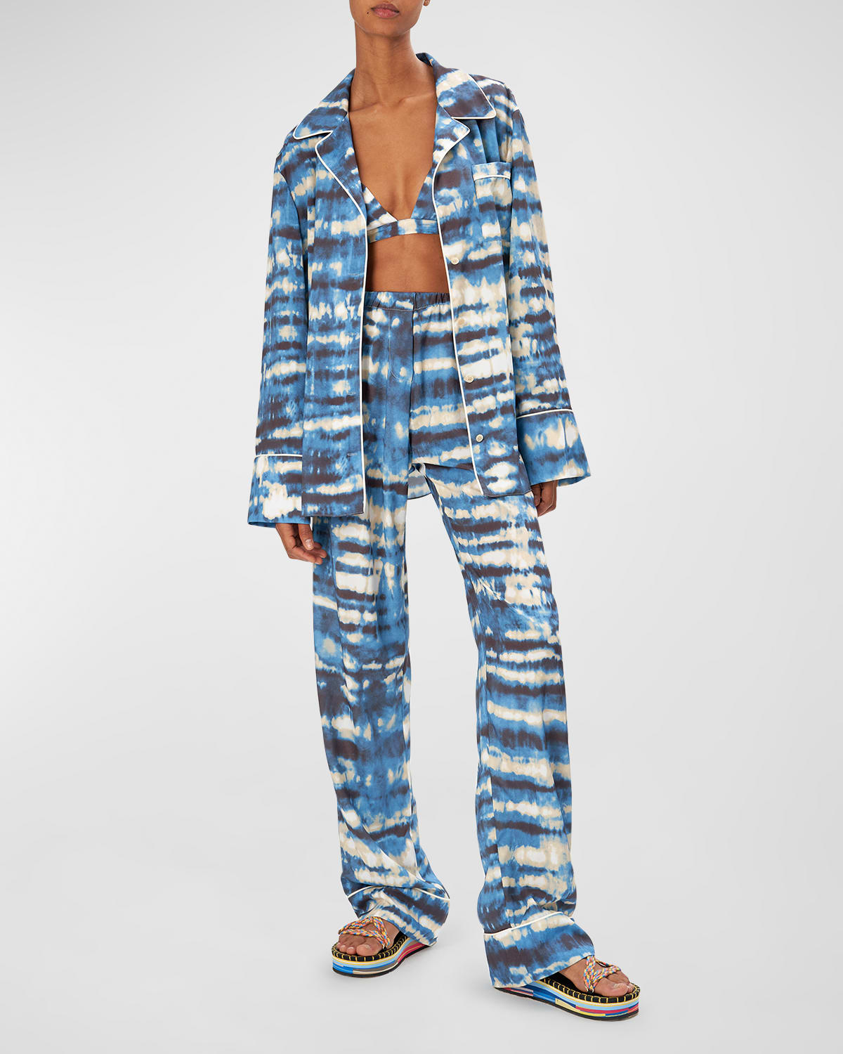 Shop Ronny Kobo Dora Tie-dye Wide-leg Pants In Tie Dye Blue