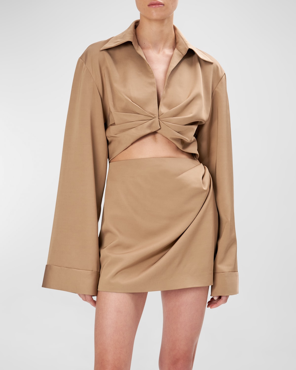 Chiara Bell-Sleeve Cutout Twill Mini Dress