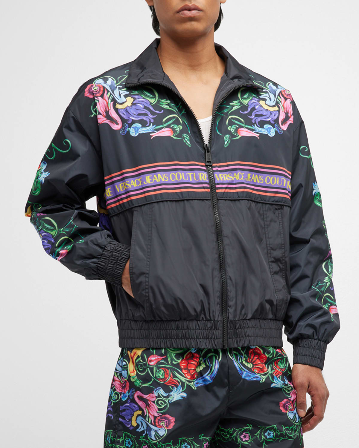 Men's Multicolor V-Emblem Garden-Print Jacket