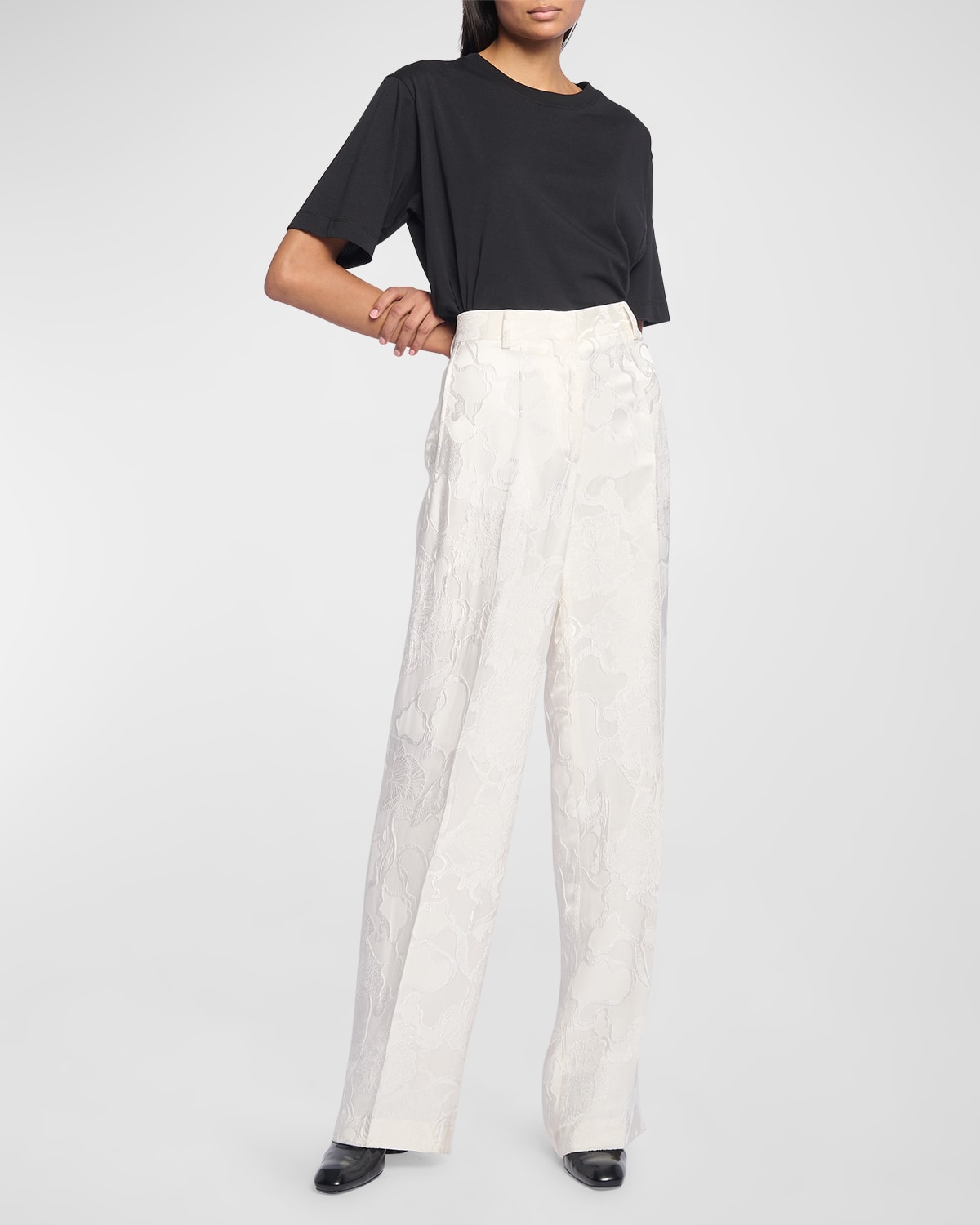 Dries Van Noten Pulley Silk Jacquard Pants In White