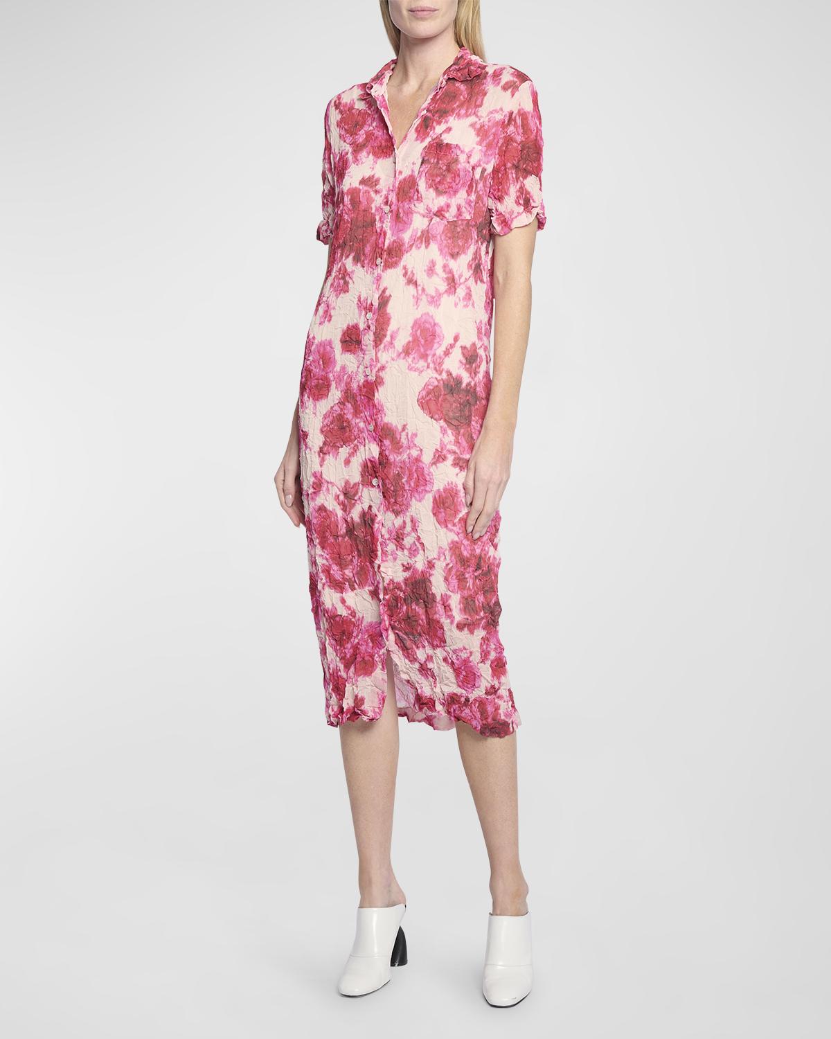 ワンピース DRIES VAN NOTEN Floral Shirt Dress Dries Van Noten Dush Floral-print Crinkle Shirtdress In Fuchsia
