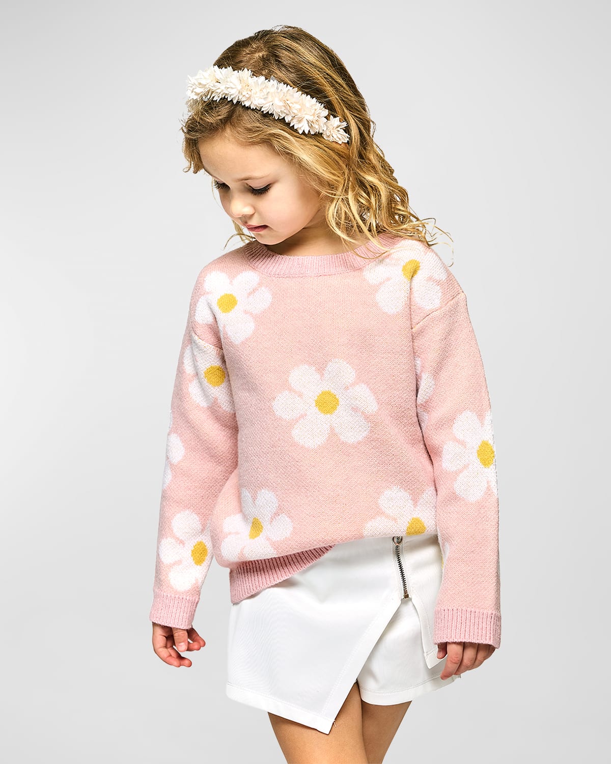 Girl's Daisy Intarsia Sweater, Size 4-6