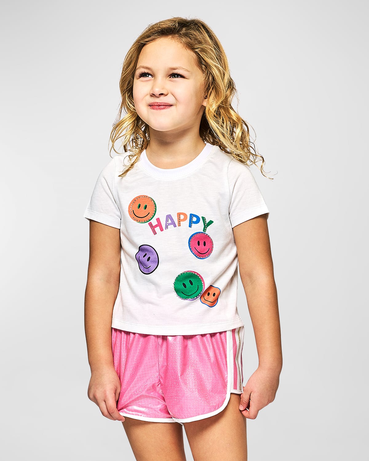 Girl's Happy Face Patch Sports Shorts, Size 2T-6