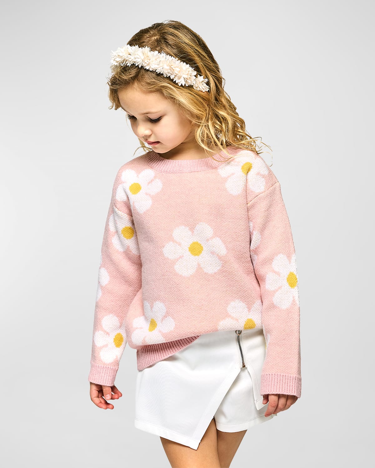 Girl's Daisy Intarsia Sweater, Size 7-14