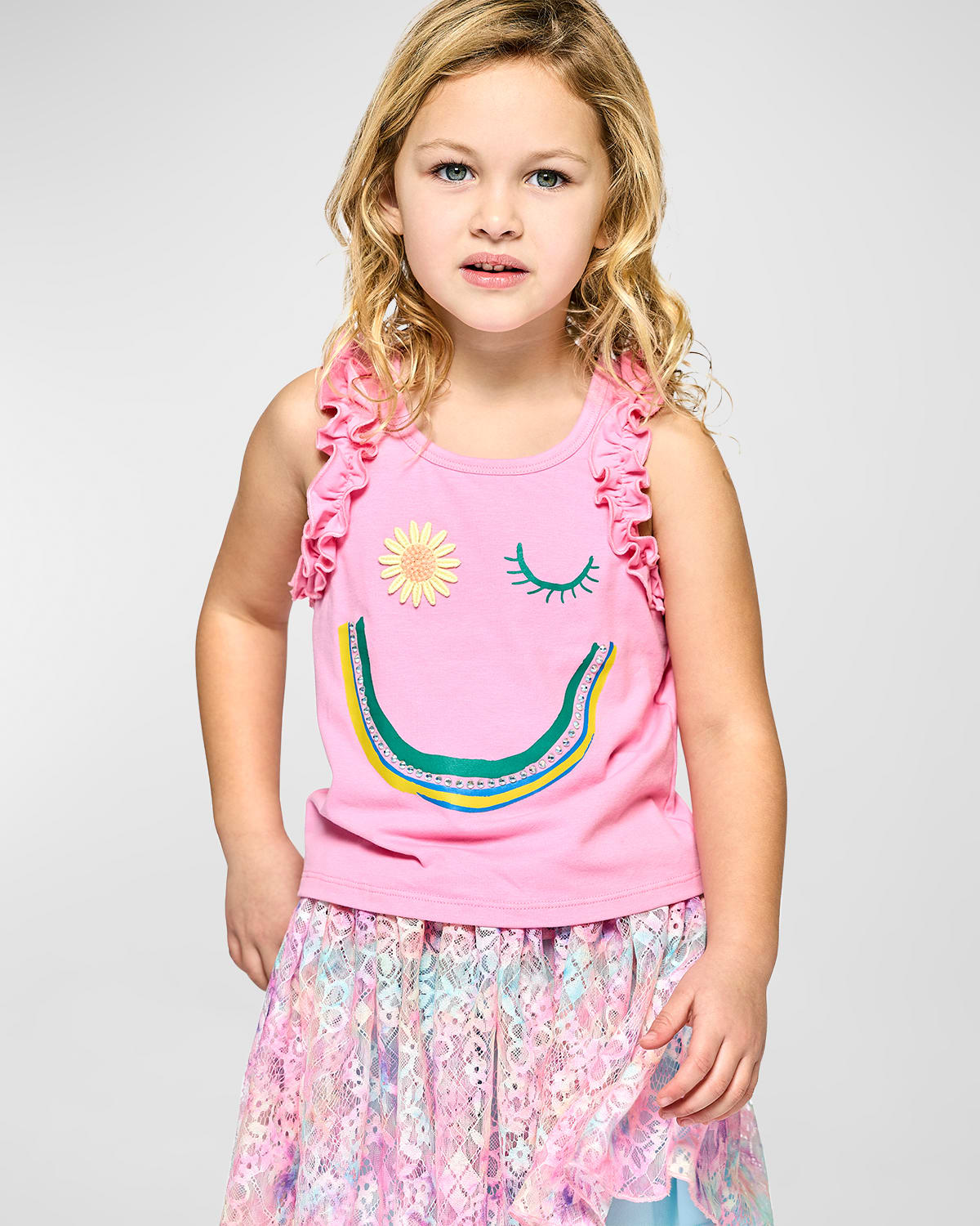 Girl's Graphic Winky Happy Face Tank Top, Size 2T-6
