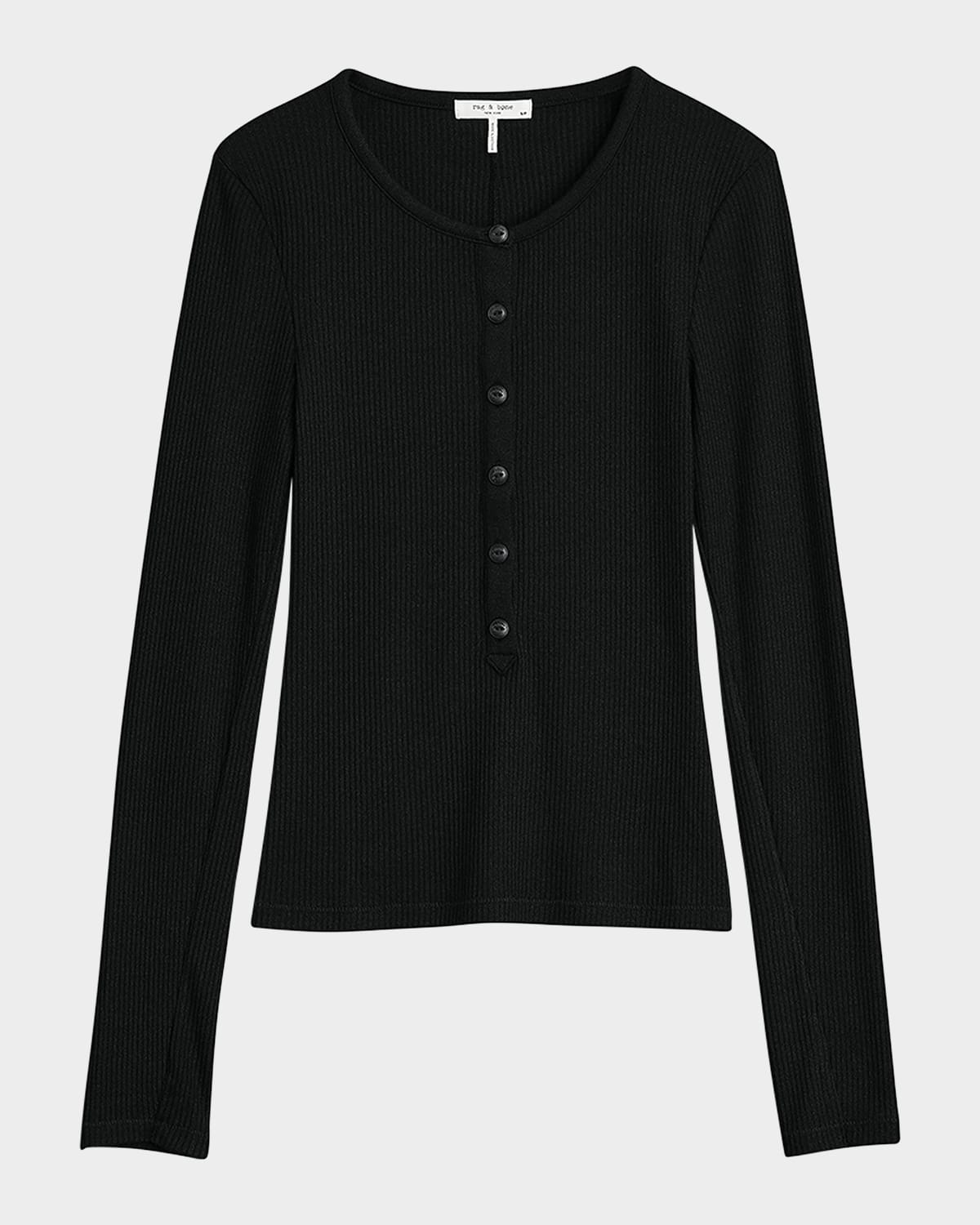 Rag & Bone The Knit-rib Henley Top In Black