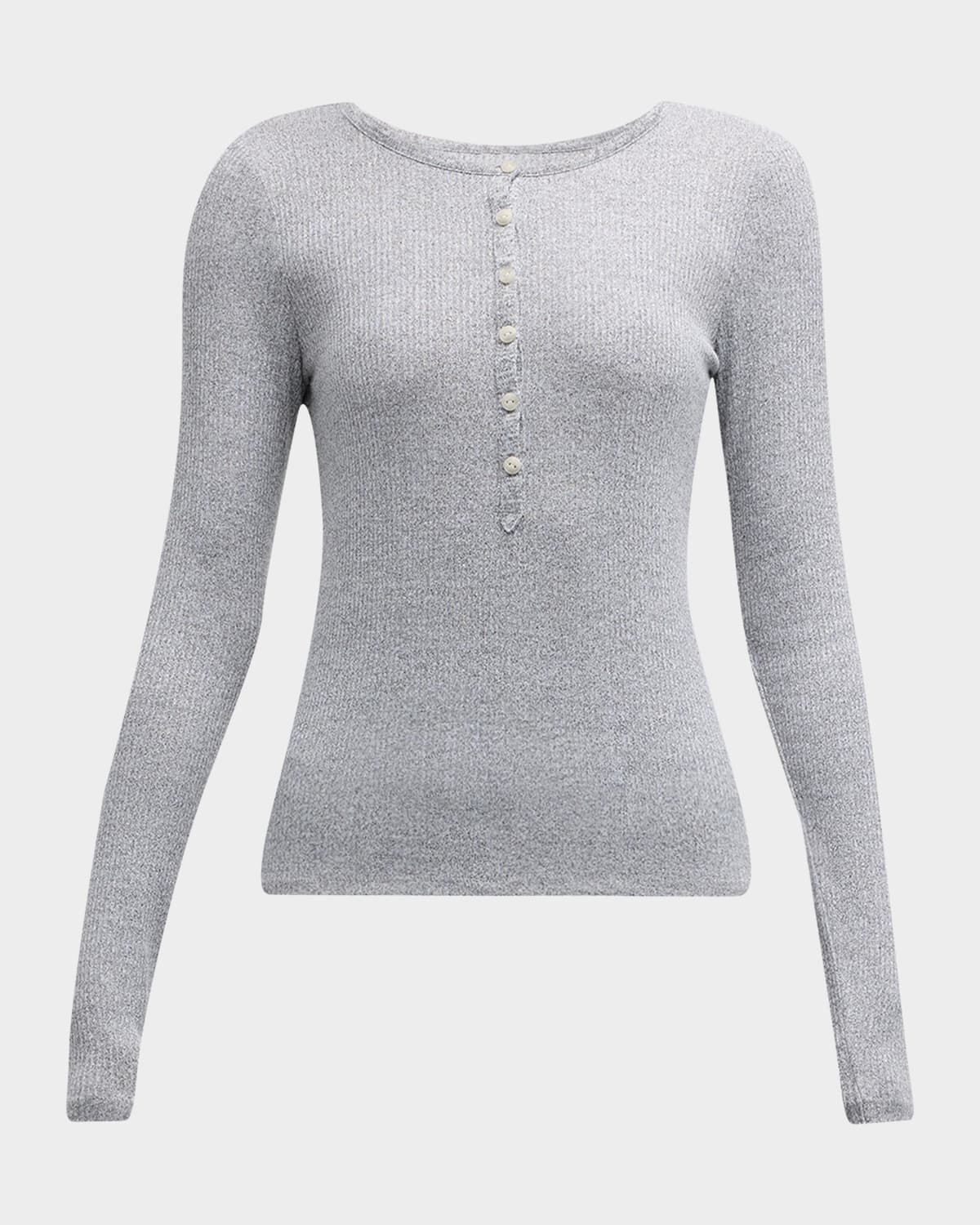 Shop Rag & Bone The Knit-rib Henley Top In Hthrgry