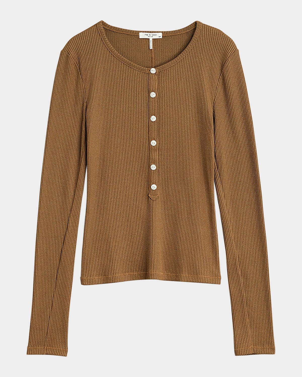 Rag & Bone The Knit-rib Henley Top In Khaki