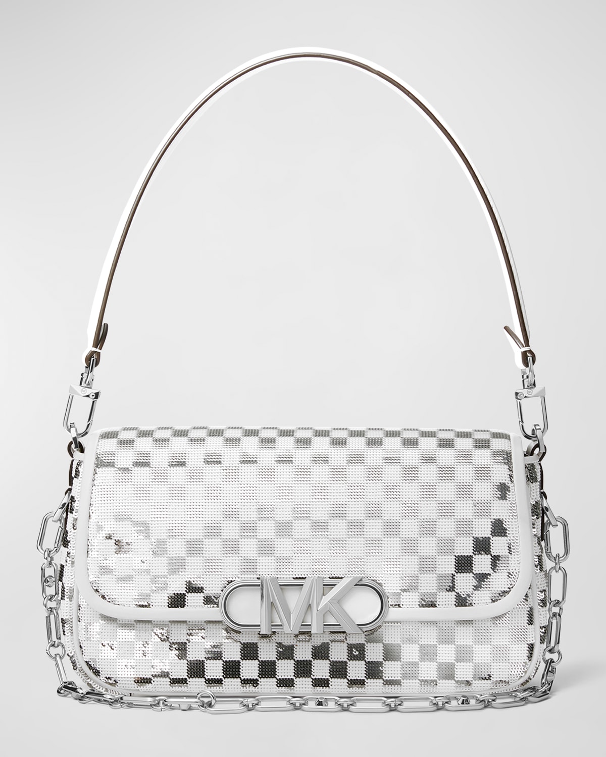 MICHAEL Michael Kors Parker Medium Convertible Pouchette Shoulder (Optic  White/Silver) Handbags - ShopStyle