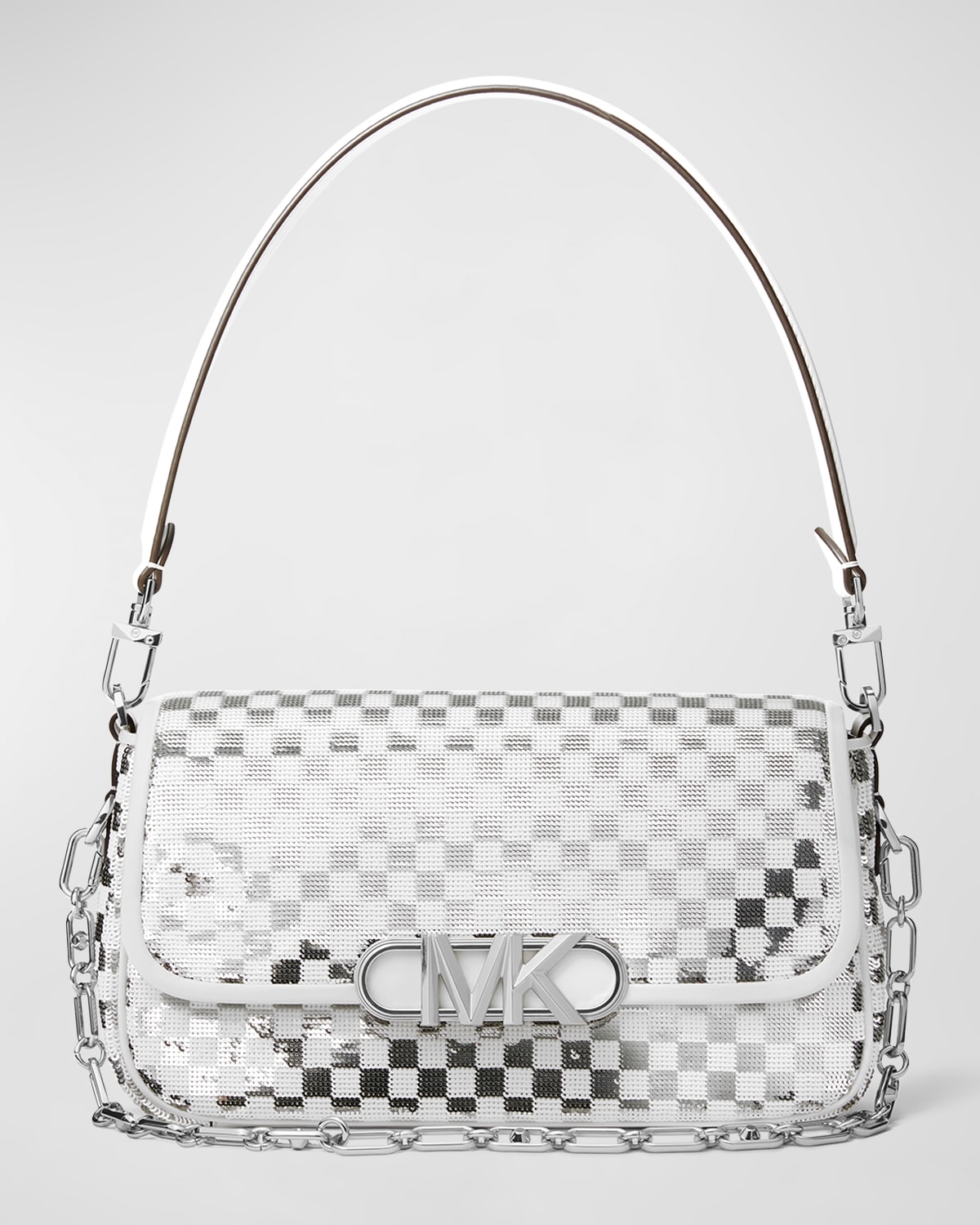 Michael Michael Kors Parker Medium Checkered Sequin Pouchette Shoulder Bag  In Opt/silver | ModeSens