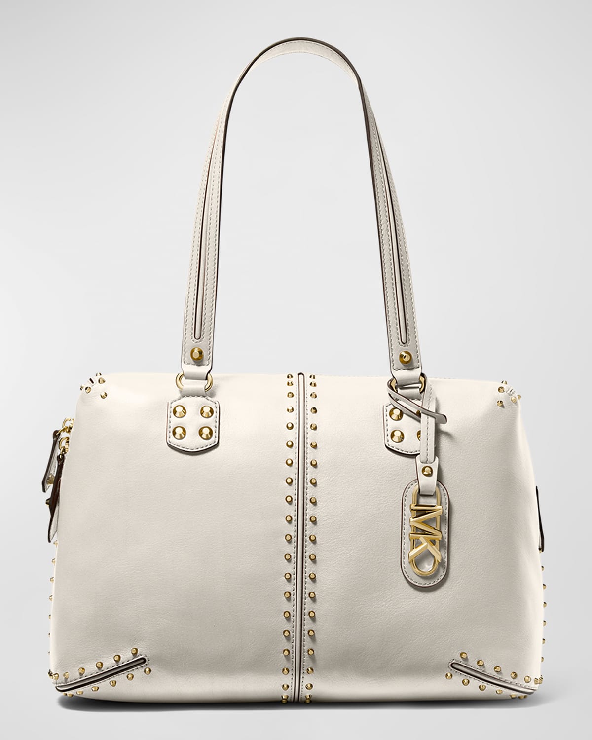 Michael Michael Kors Astor Large Studded Leather Shoulder Bag In Light Cream