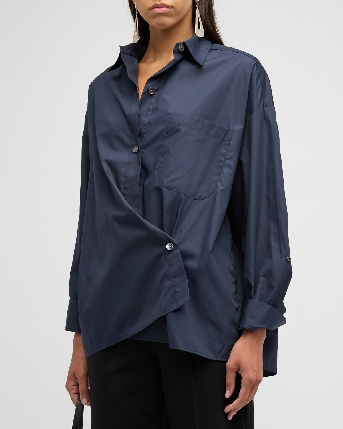 Twp Earl Cotton Button-front Shirt In Midnight