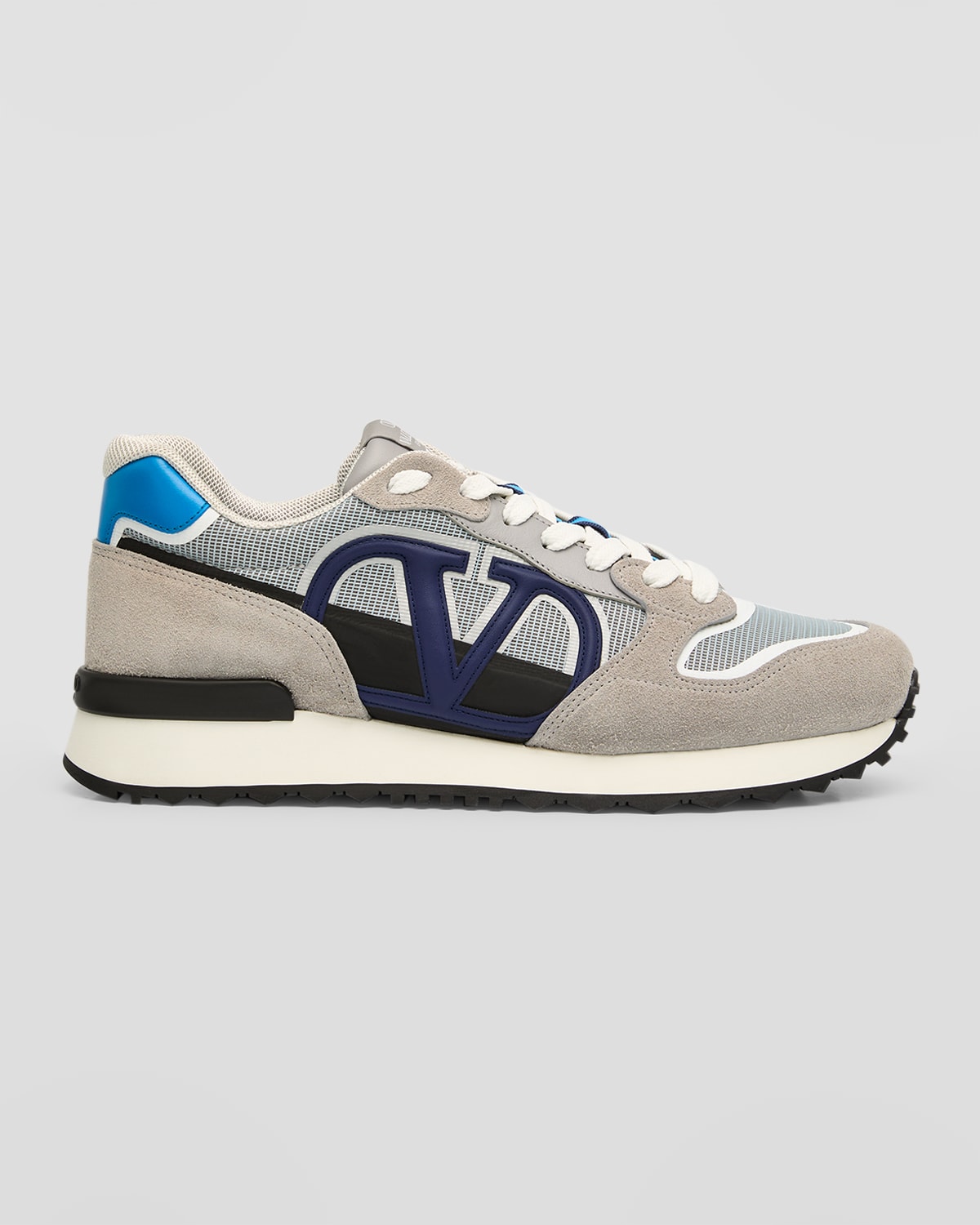 Shop Valentino Men's Vlogo Pace Textile Runner Sneakers In Grey/blue