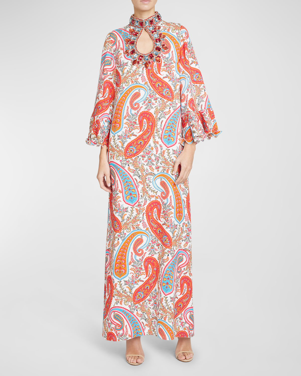 Andrew Gn Paisley-print Crystal Embellished Silk Maxi Dress In Whitemulti