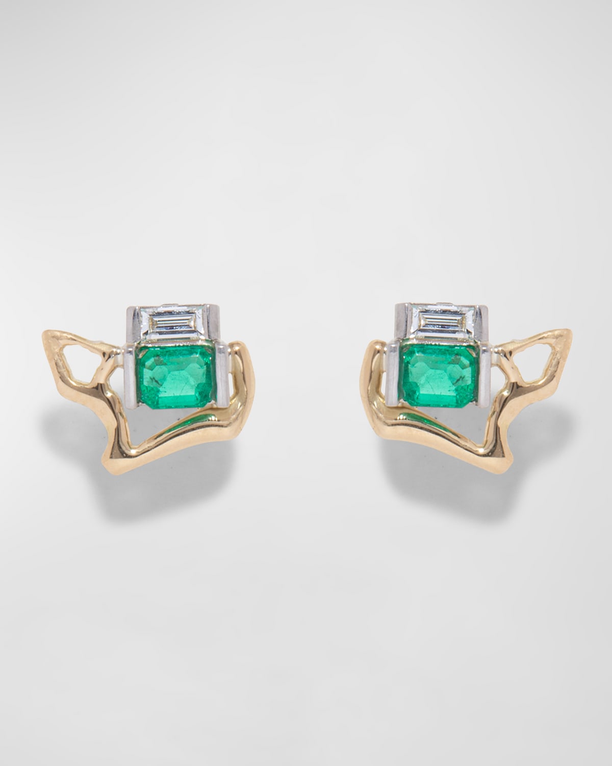 Kintsugi Emerald and Diamond Stud Earrings
