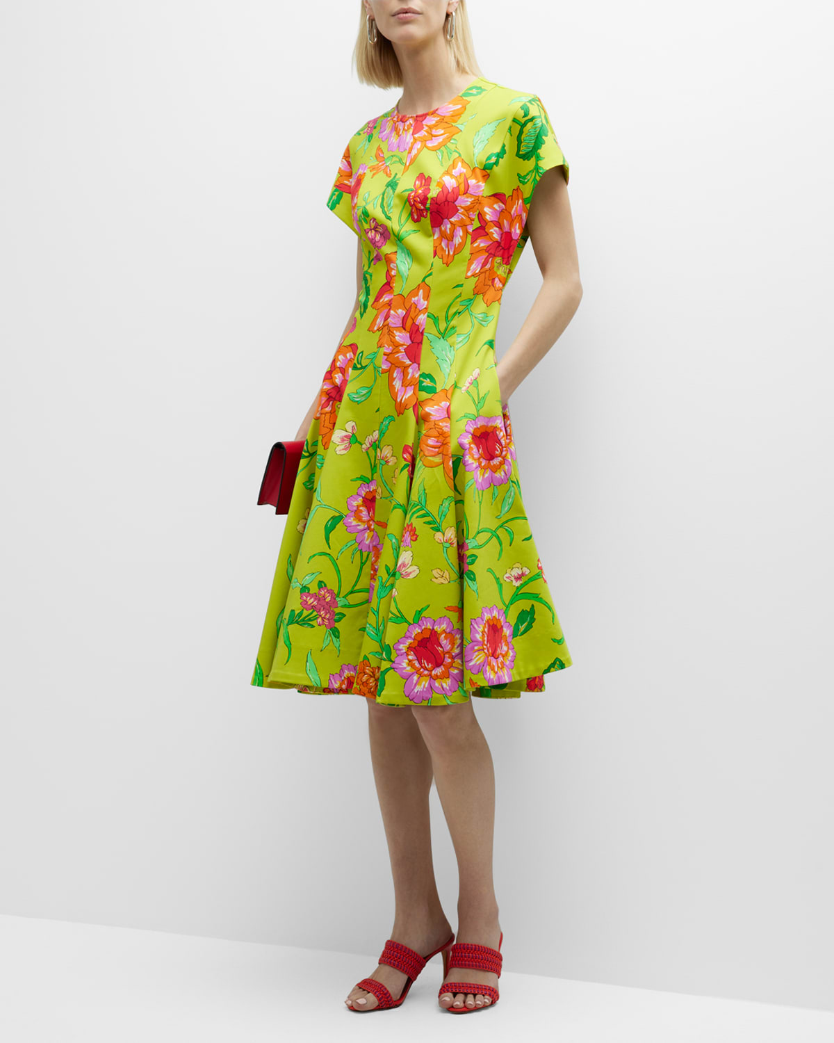Junko Multi-Seamed Floral-Print Midi Dress