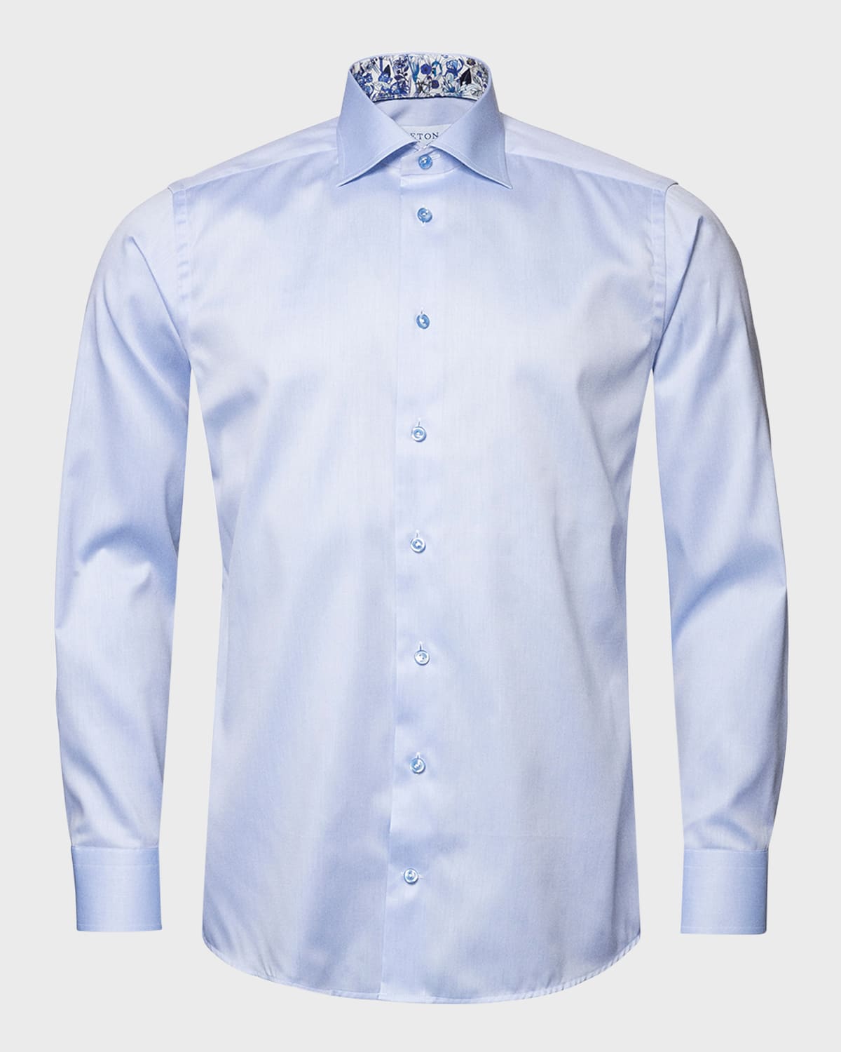 Eton Contemporary Fit Solid Dress Shirt With Floral Cuffs In Blue