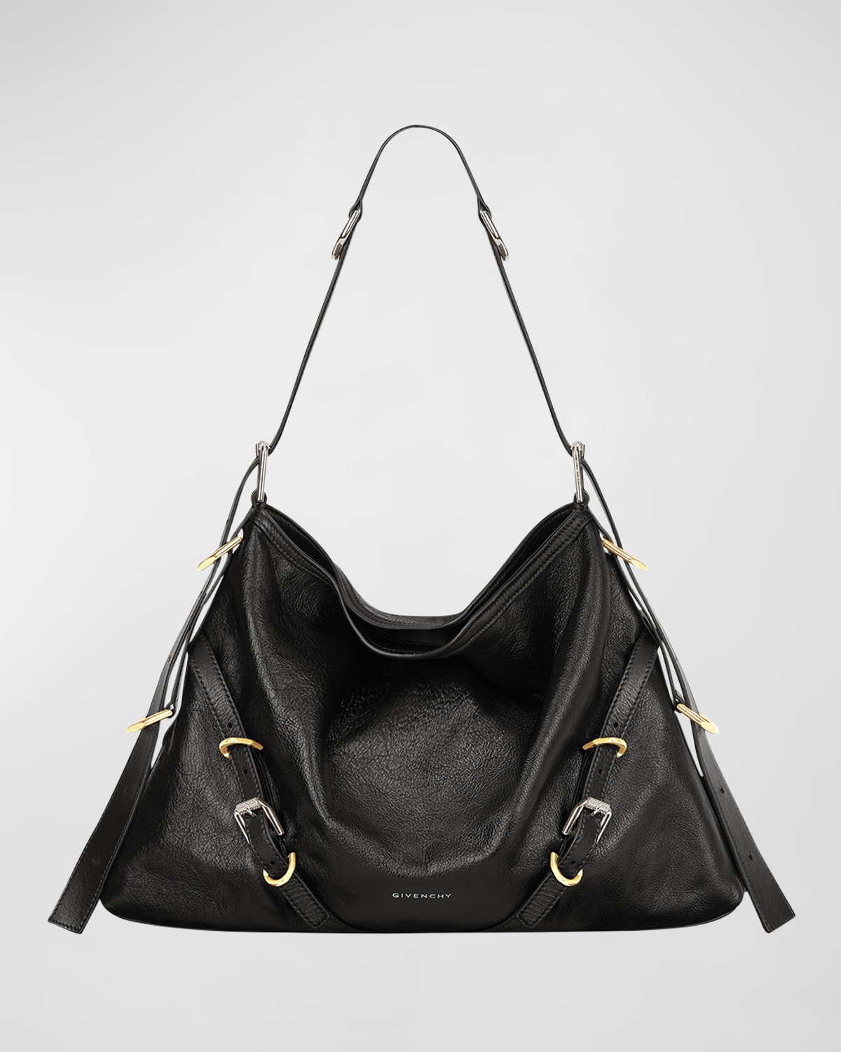 Givenchy Medium Voyou Buckle Shoulder Bag In Tumbled Leather In Black