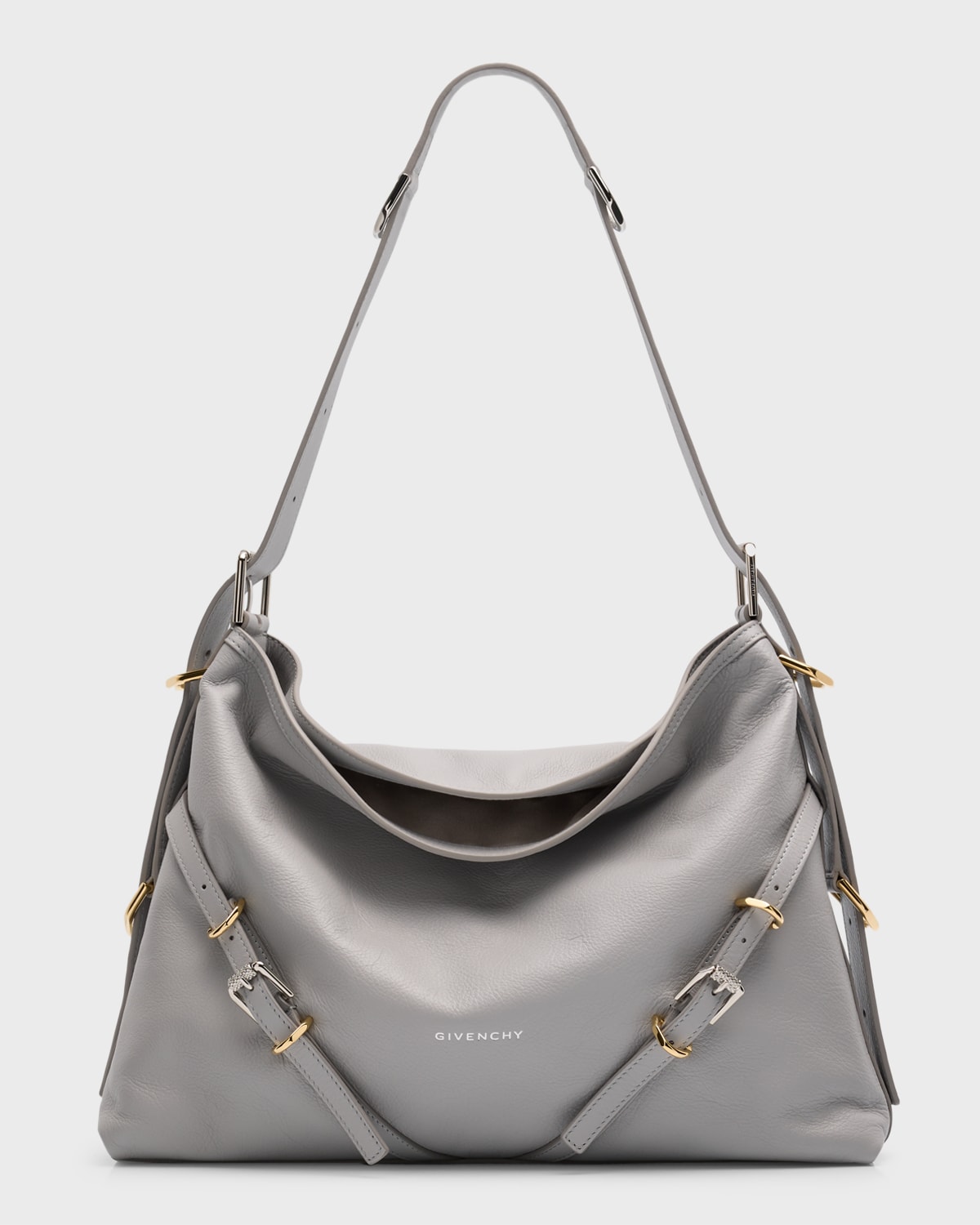 Givenchy Voyou Medium Shoulder Bag In Tumbled Leather In Light Grey