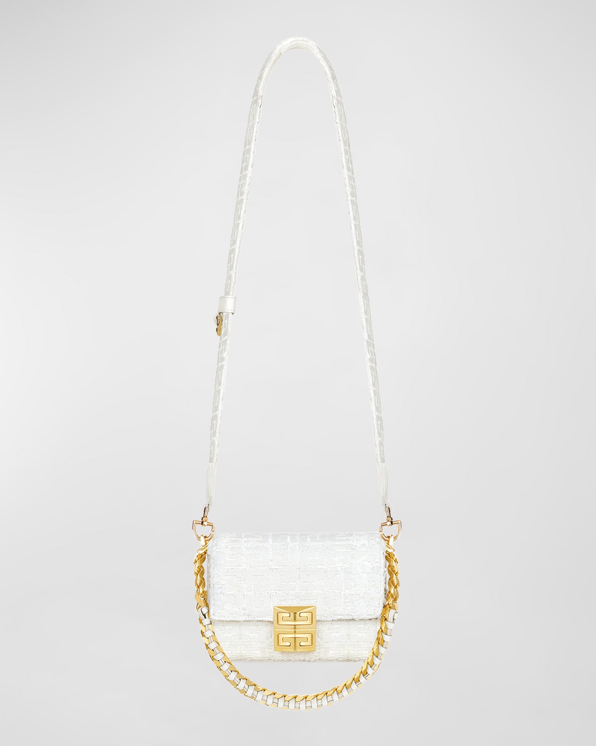Givenchy Small 4g Crossbody Bag In Tweed With Woven Chain Strap In Ivory ModeSens